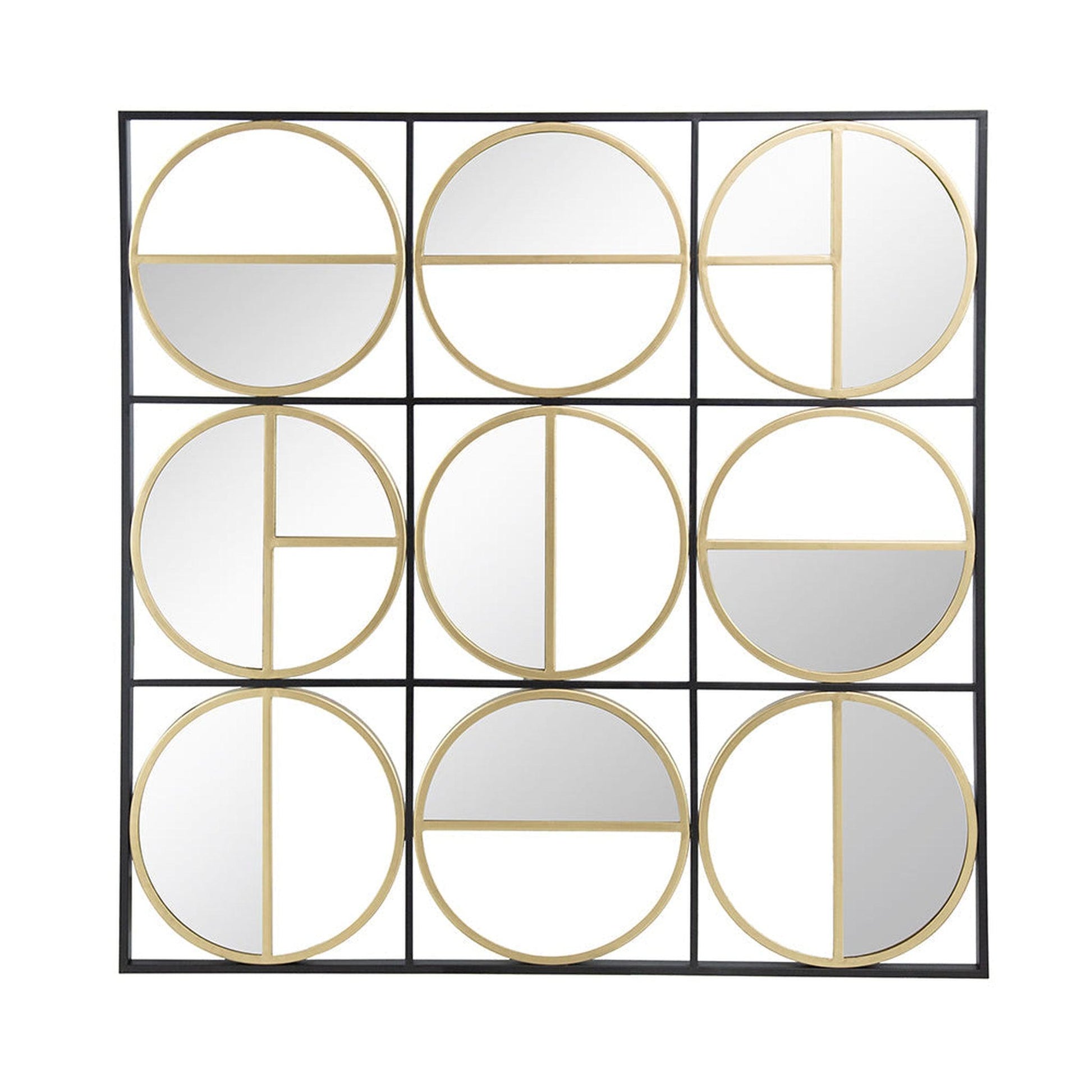 A&B Home Harley 36" x 36" Bundle of 12 Squared Shaped Black Metal Frame Wall-Mounted With Nine Circular Gold Round Mirrors