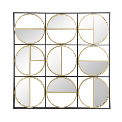 A&B Home Harley 36" x 36" Bundle of 12 Squared Shaped Black Metal Frame Wall-Mounted With Nine Circular Gold Round Mirrors