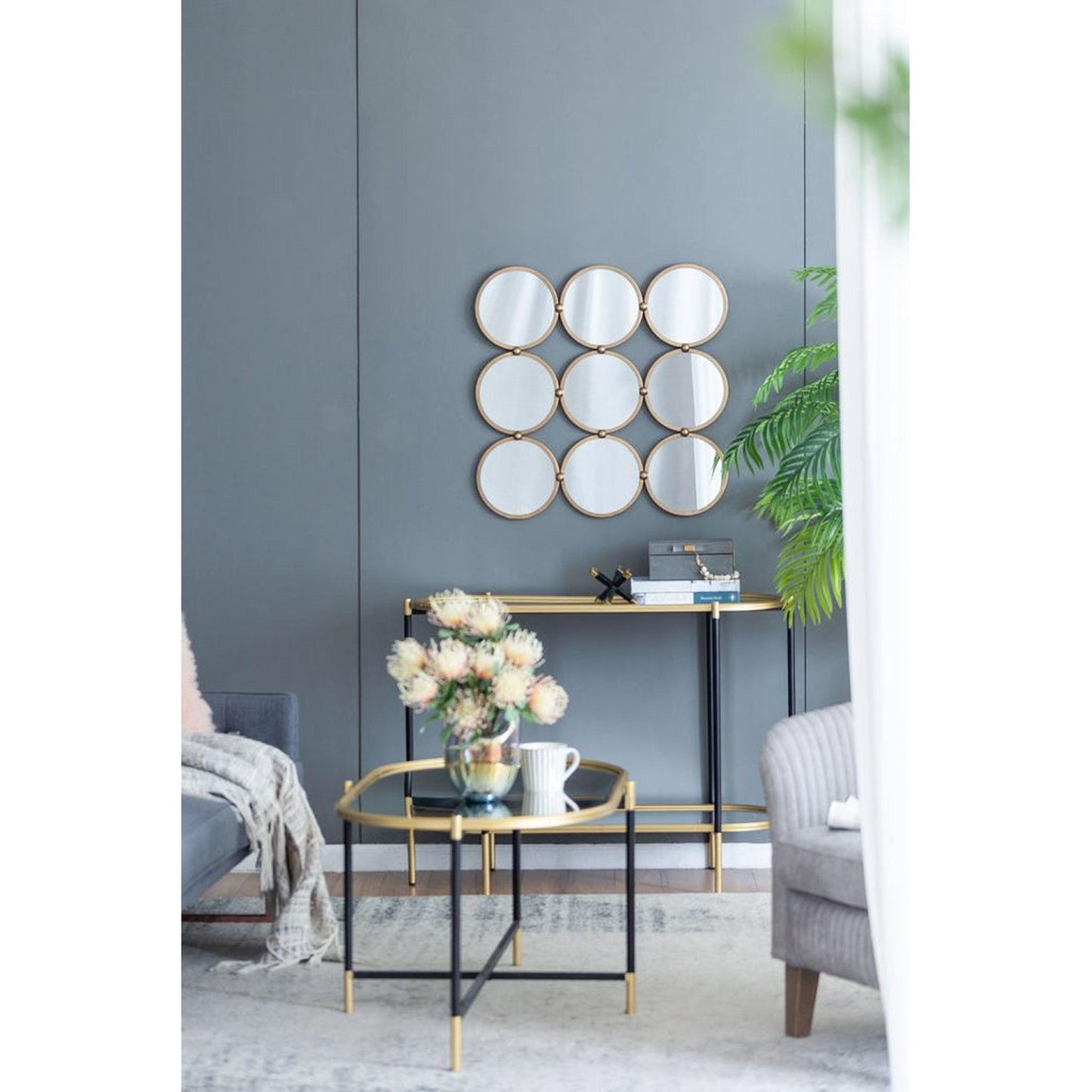 A&B Home Harmony 27" x 27" Bundle of 18 Champagne Gold Nine Circular Geometric Metal Frame Wall-Mounted Mirror