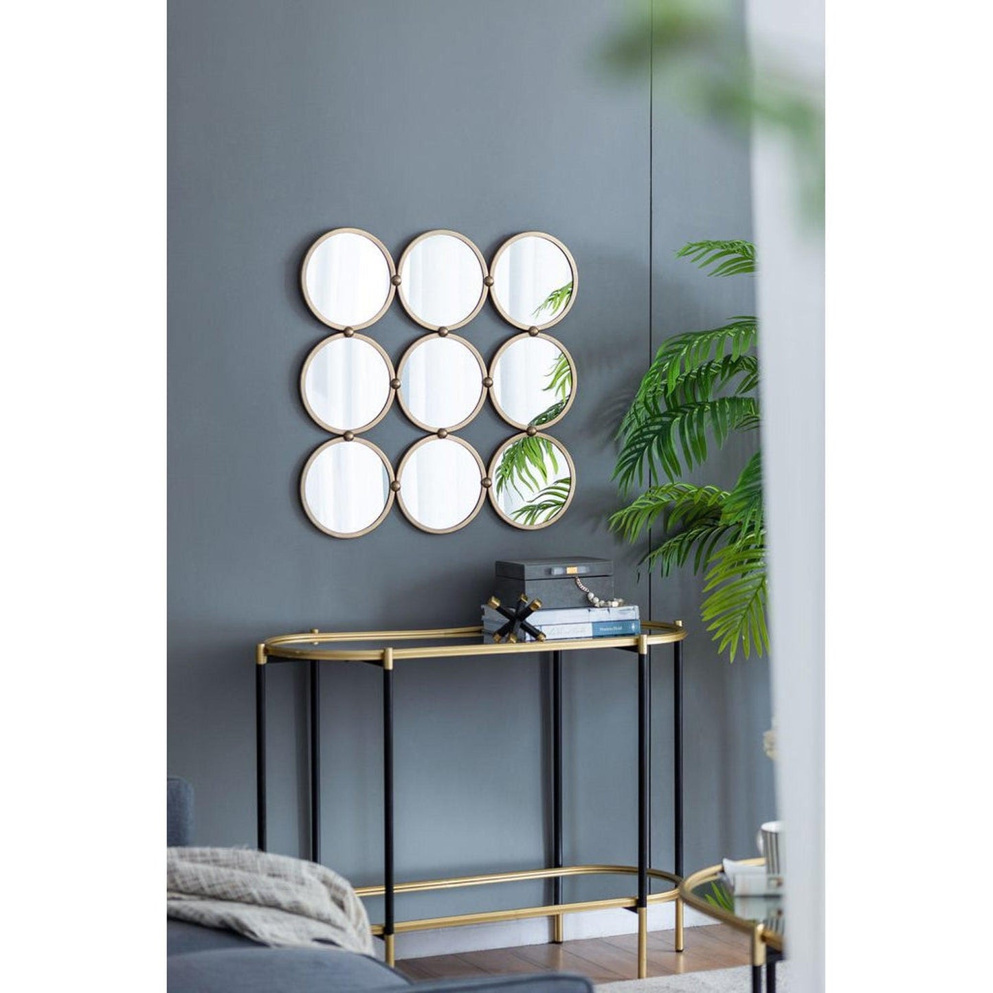 A&B Home Harmony 27" x 27" Bundle of 18 Champagne Gold Nine Circular Geometric Metal Frame Wall-Mounted Mirror