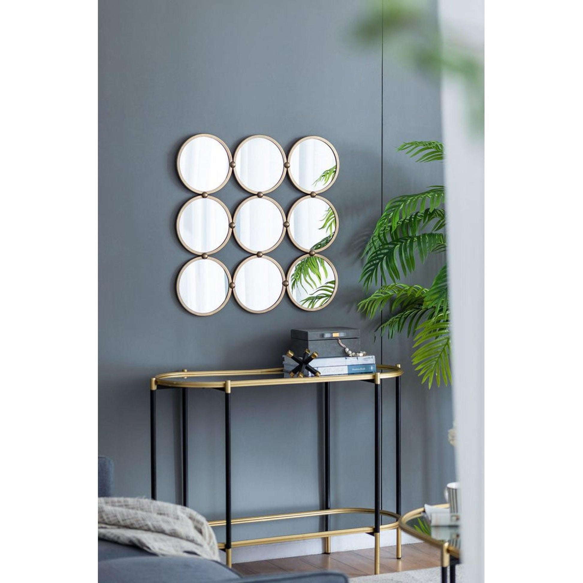 A&B Home Harmony 27" x 27" Bundle of 18 Champagne Gold Nine Circular Geometric Metal Frame Wall-Mounted Mirror