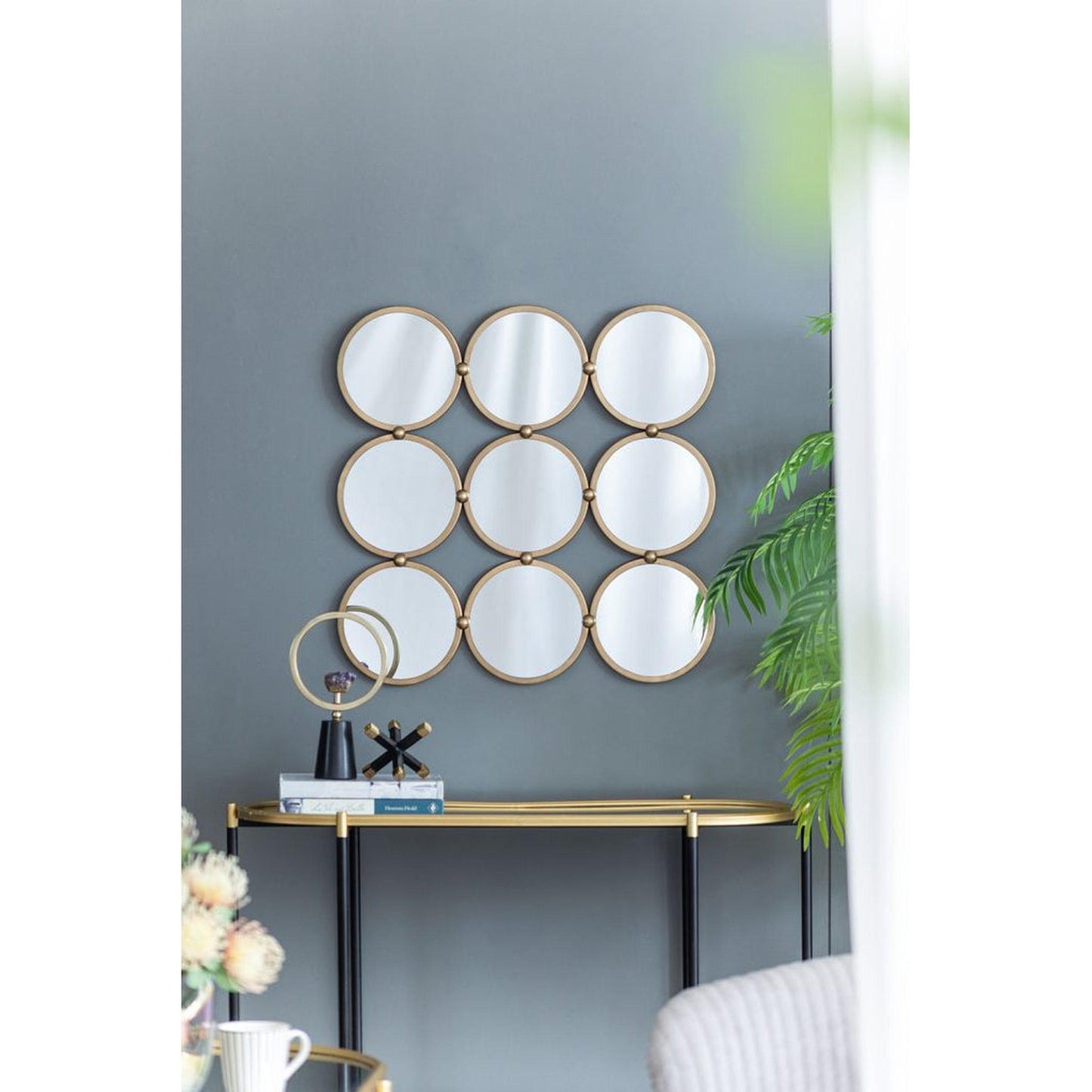 A&B Home Harmony 27" x 27" Bundle of 18 Champagne Gold Nine Circular Geometric Metal Frame Wall-Mounted Mirror