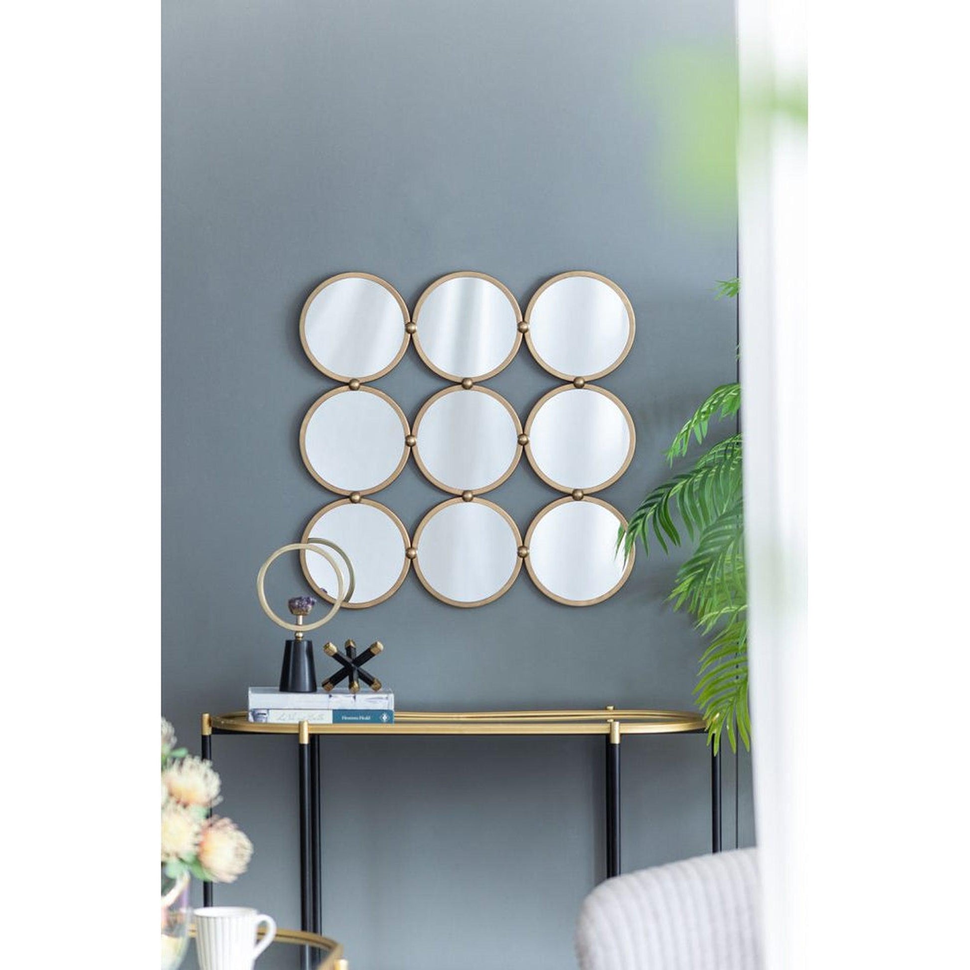 A&B Home Harmony 27" x 27" Bundle of 18 Champagne Gold Nine Circular Geometric Metal Frame Wall-Mounted Mirror