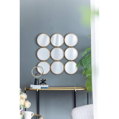 A&B Home Harmony 27" x 27" Bundle of 18 Champagne Gold Nine Circular Geometric Metal Frame Wall-Mounted Mirror