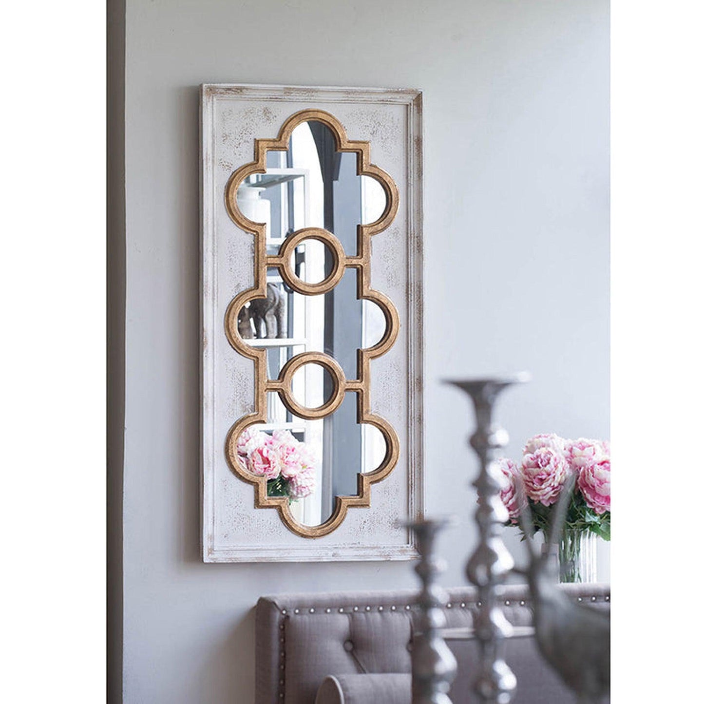 A&B Home Henley 58" x 28" Bundle of 6 Rectangular Distressed White and Gold Decorative Frame Wall-Mounted Mirror