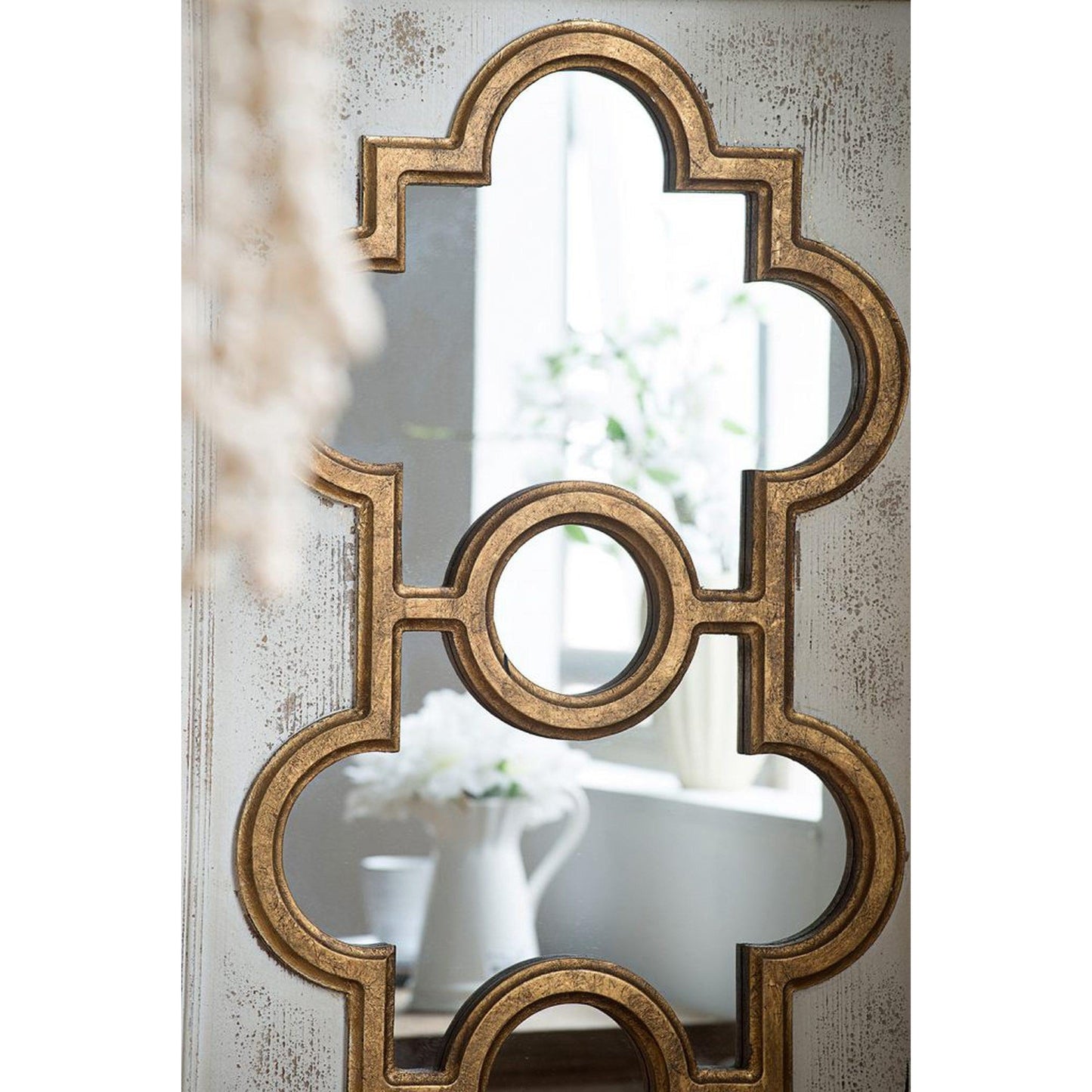 A&B Home Henley 58" x 28" Bundle of 6 Rectangular Distressed White and Gold Decorative Frame Wall-Mounted Mirror