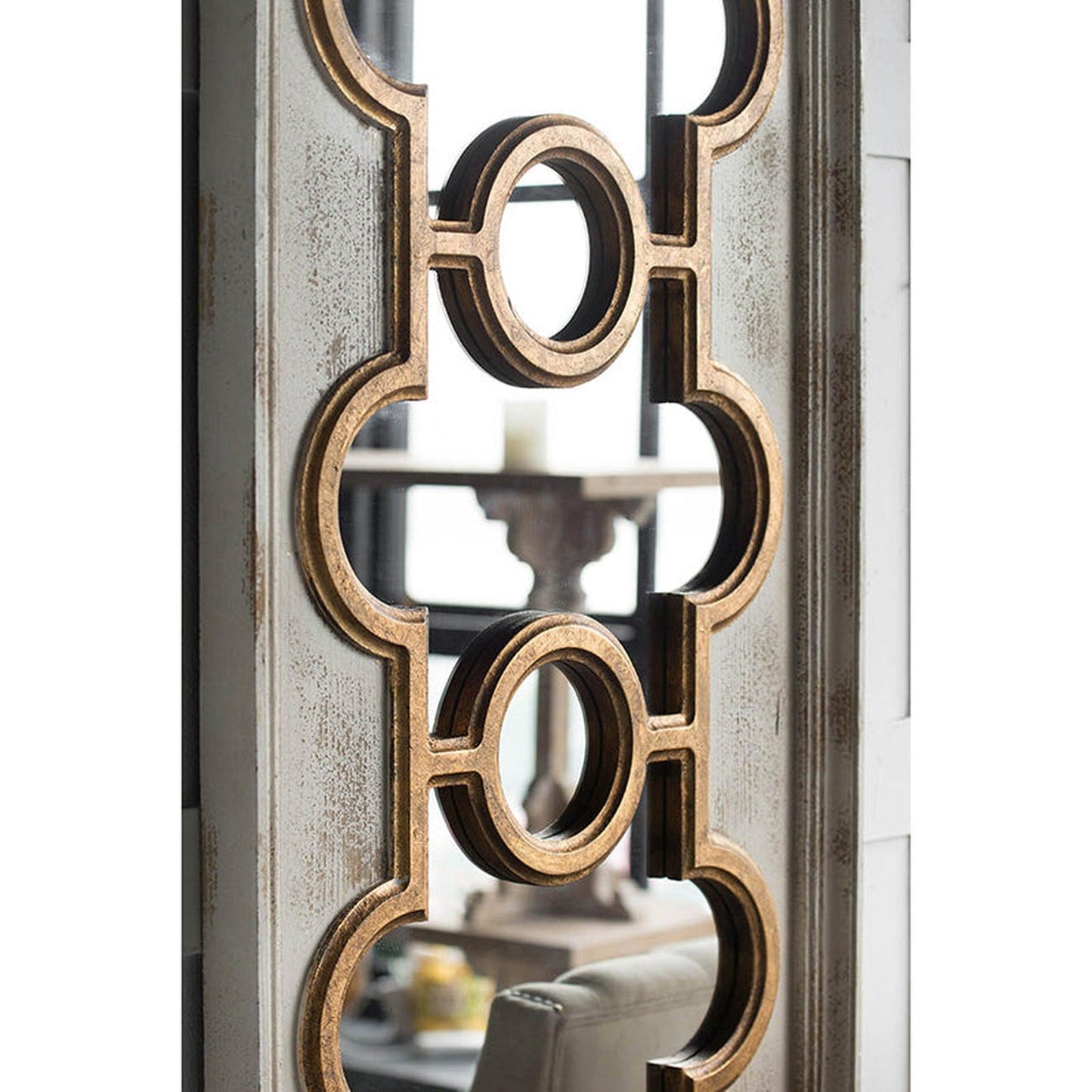 A&B Home Henley 58" x 28" Bundle of 8 Rectangular Distressed White and Gold Decorative Frame Wall-Mounted Mirror