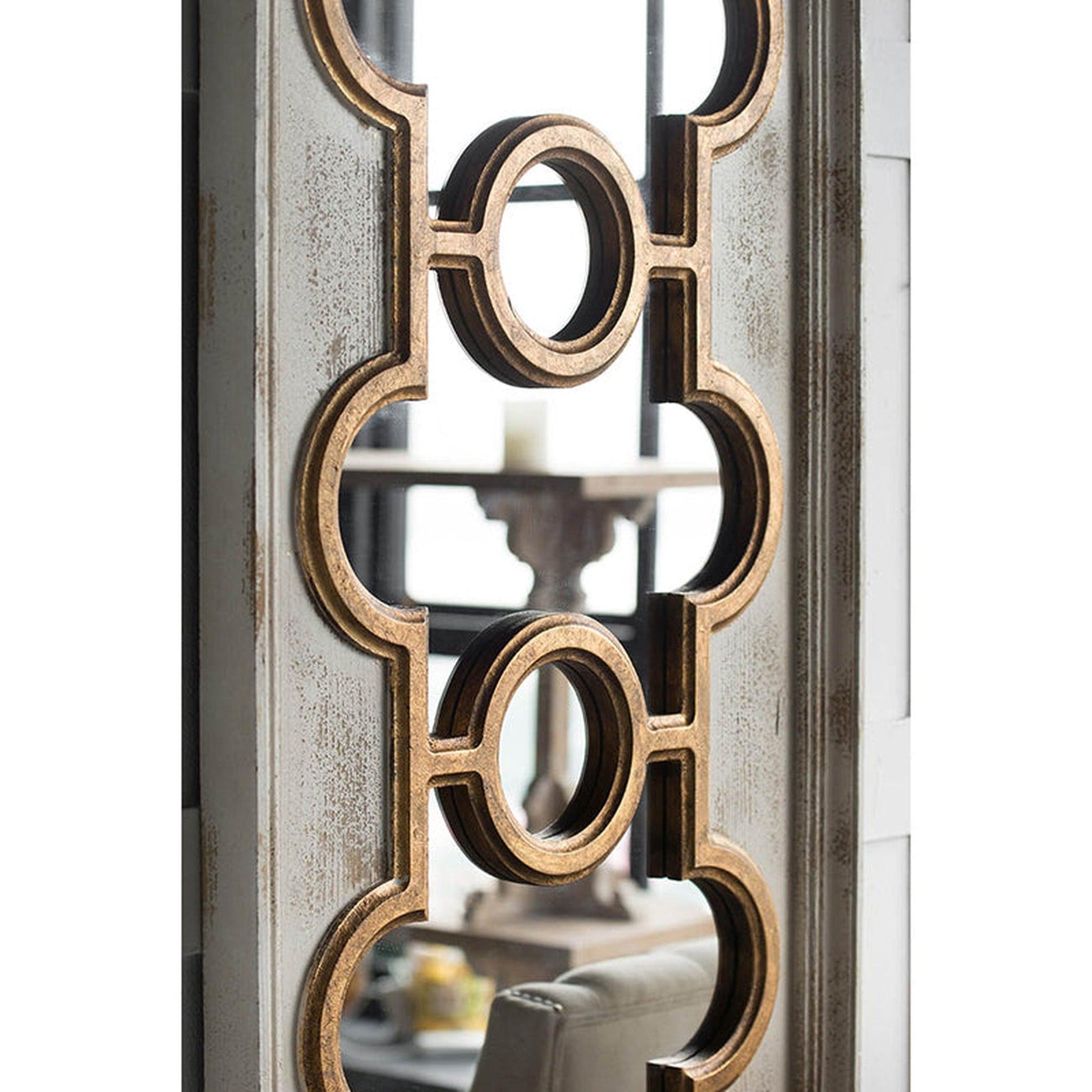 A&B Home Henley 58" x 28" Bundle of 8 Rectangular Distressed White and Gold Decorative Frame Wall-Mounted Mirror