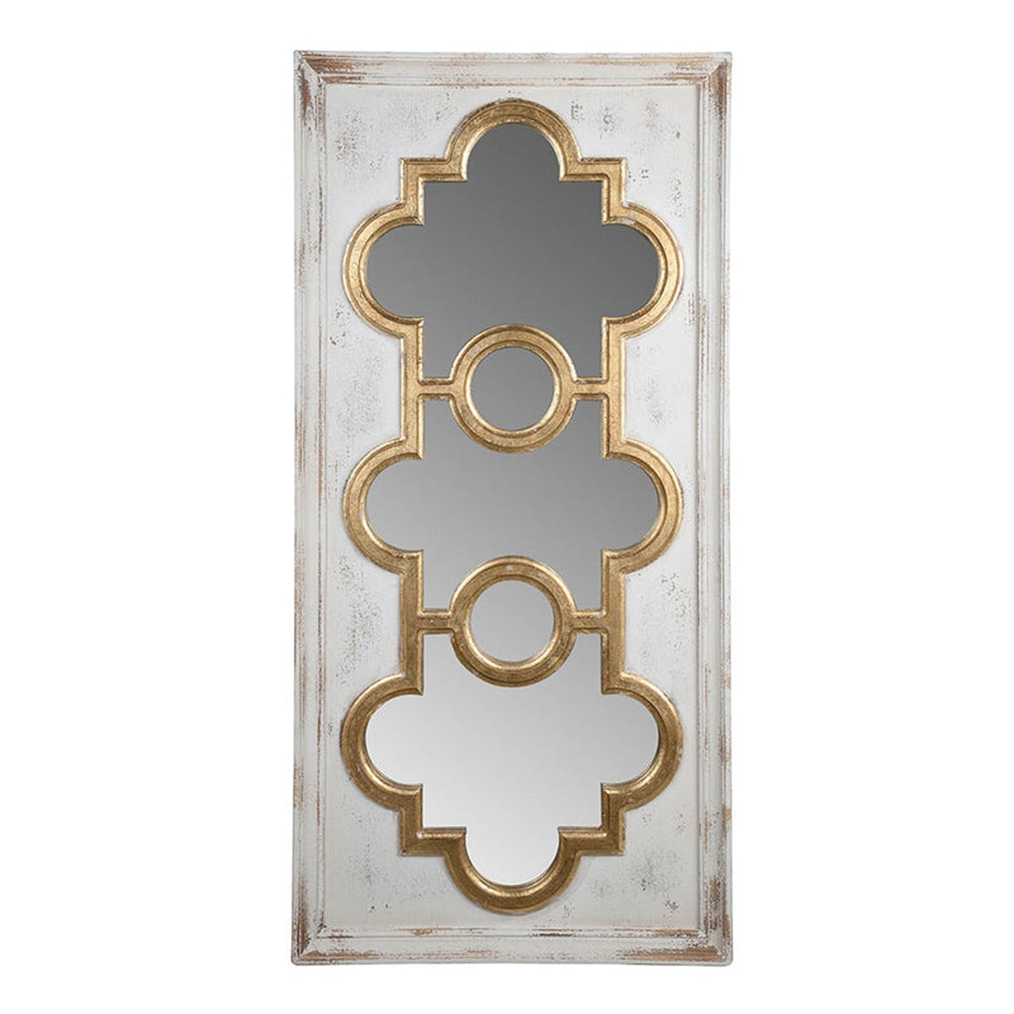 A&B Home Henley 58" x 28" Bundle of 8 Rectangular Distressed White and Gold Decorative Frame Wall-Mounted Mirror