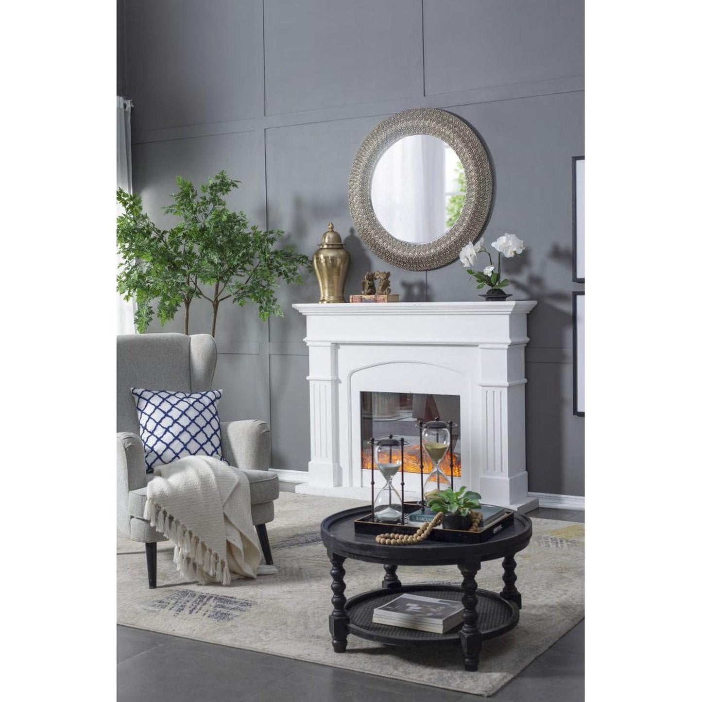 A&B Home Howe 39" x 39" Bundle of 10 Three Dimensional Round Muted Silver Frame Wall-Mounted Mirror