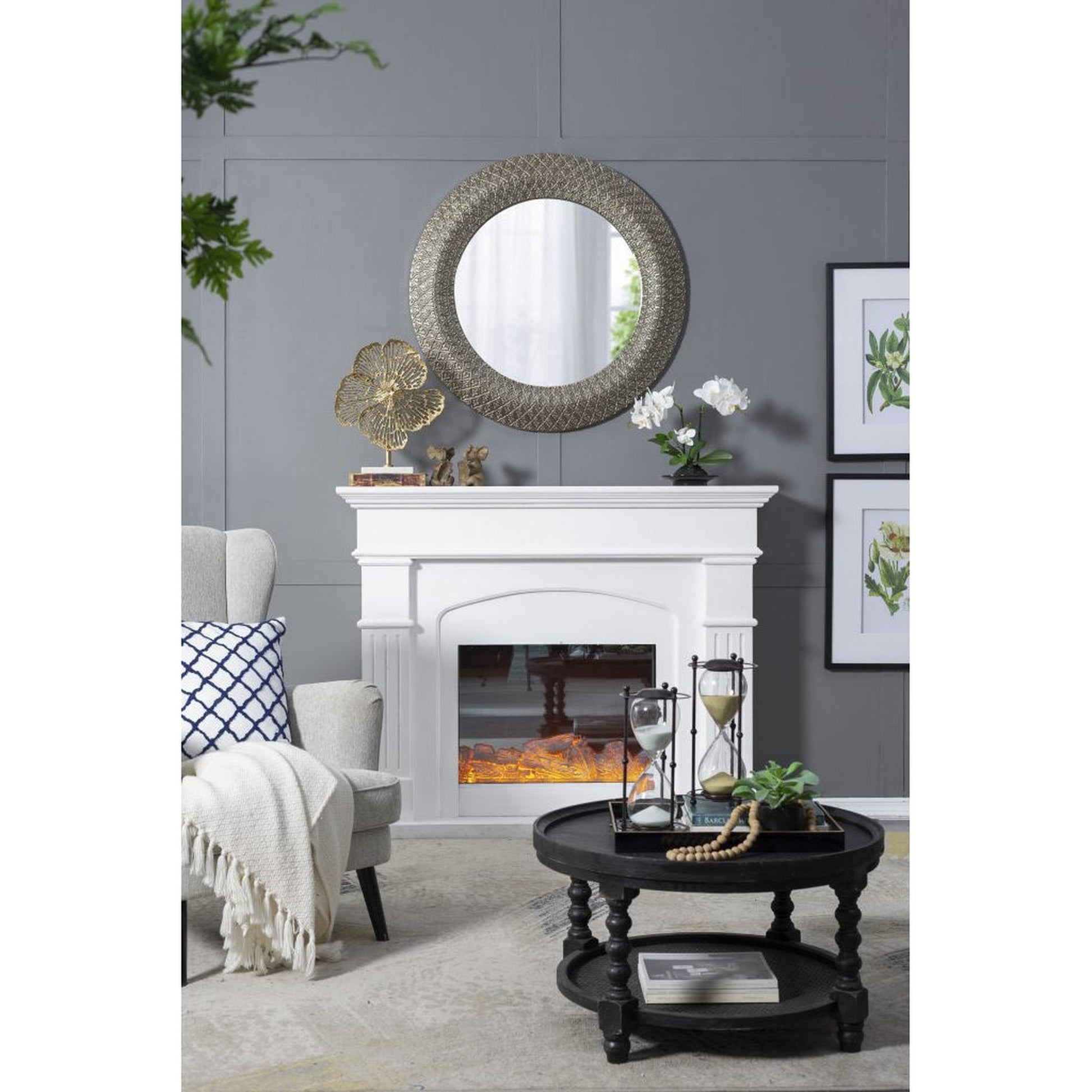 A&B Home Howe 39" x 39" Bundle of 7 Three Dimensional Round Muted Silver Frame Wall-Mounted Mirror