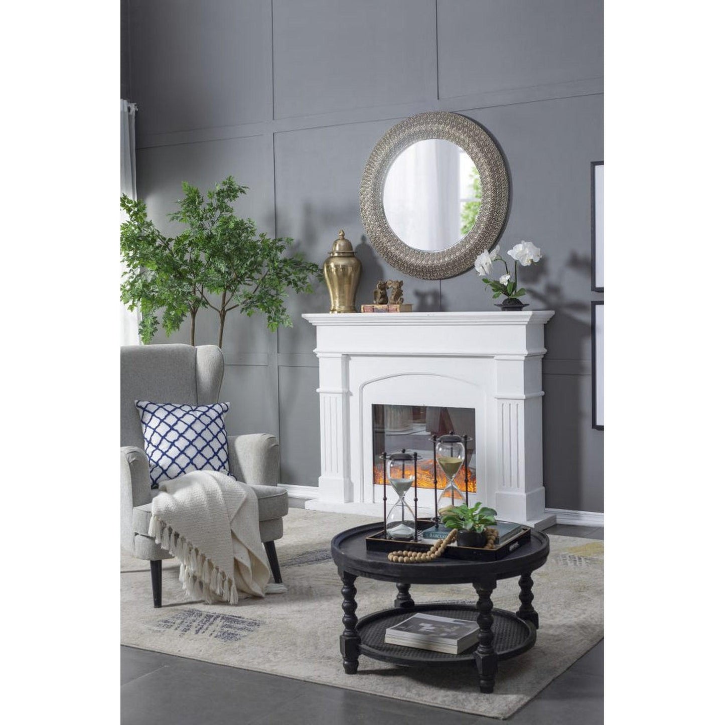 A&B Home Howe 39" x 39" Bundle of 7 Three Dimensional Round Muted Silver Frame Wall-Mounted Mirror