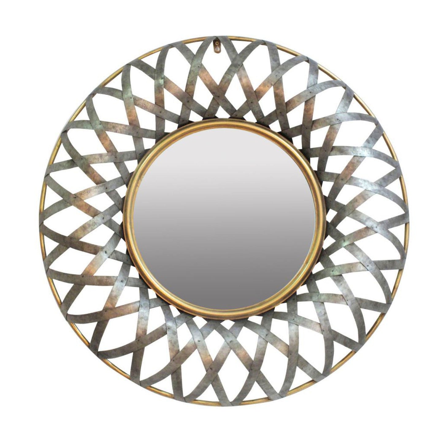 A&B Home Ives 30" x 30" Bundle of 18 Round Antique Silver With Gold Tone Woven Pattern Metal Framed Wall-Mounted Mirror