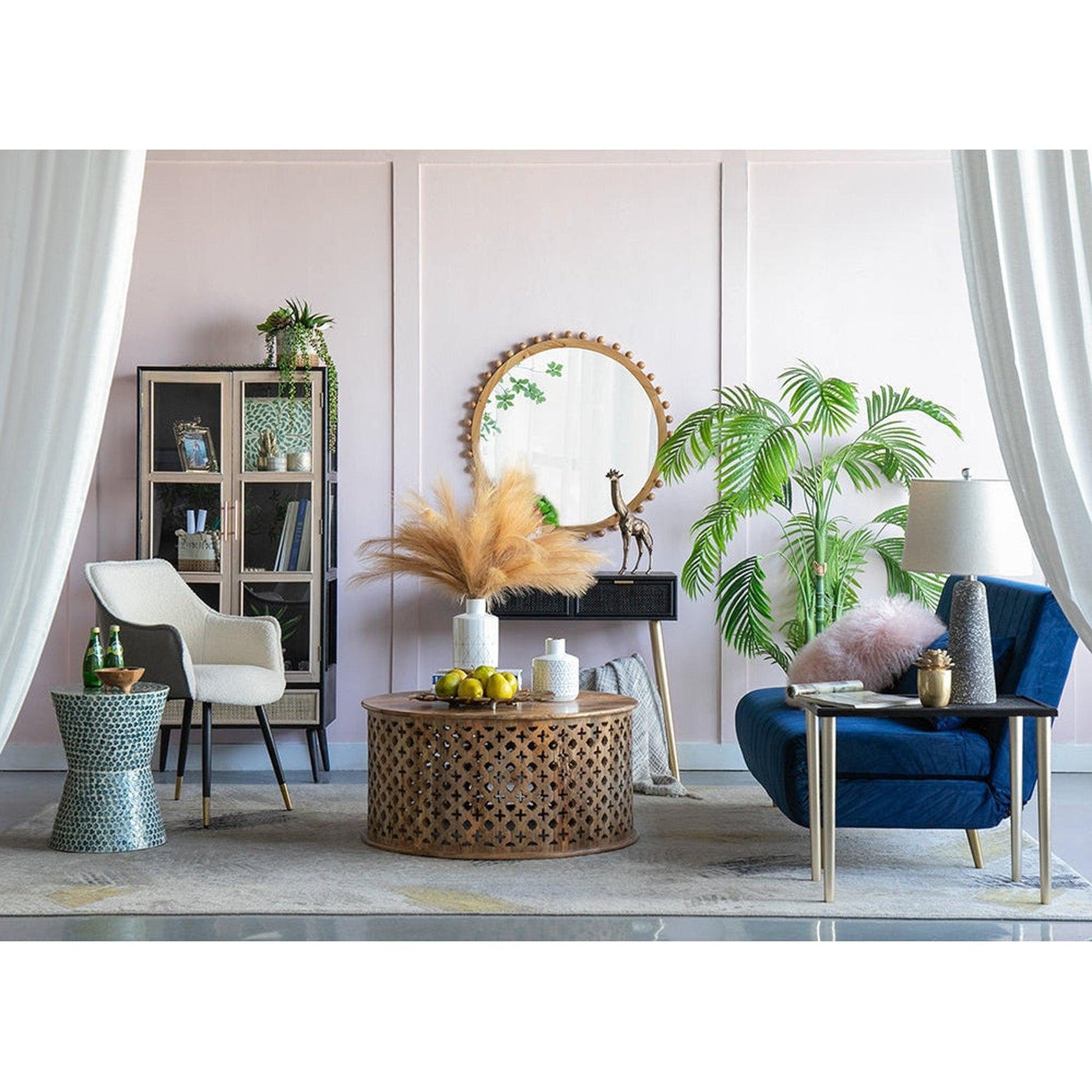 A&B Home Jasper 34" x 34" Bundle of 15 Round Natural Beaded Wooden Frame Wall-Mounted Mirror