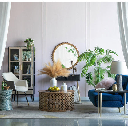 A&B Home Jasper 34" x 34" Bundle of 15 Round Natural Beaded Wooden Frame Wall-Mounted Mirror