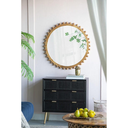 A&B Home Jasper 34" x 34" Bundle of 15 Round Natural Beaded Wooden Frame Wall-Mounted Mirror