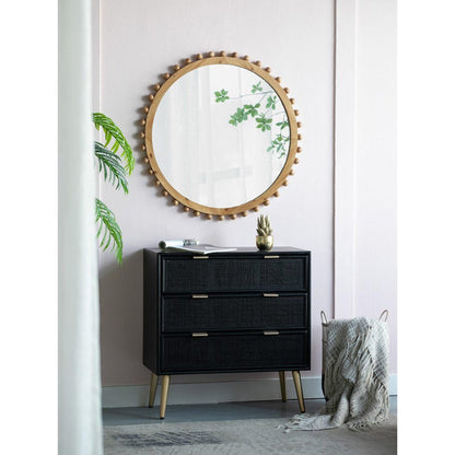 A&B Home Jasper 34" x 34" Bundle of 15 Round Natural Beaded Wooden Frame Wall-Mounted Mirror