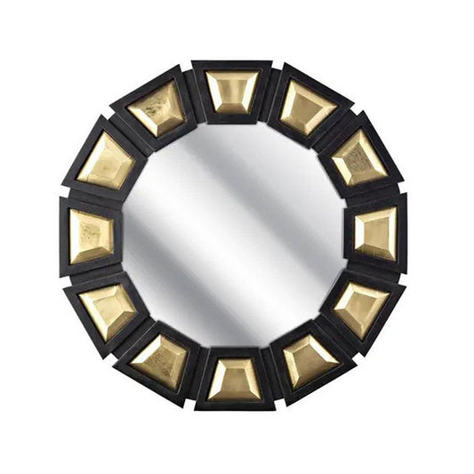 A&B Home Ludden 37" x 37" Bundle of 4 Round Black and Gold Wood Frame Wall-Mounted Mirror With Brass Caldded Tiles