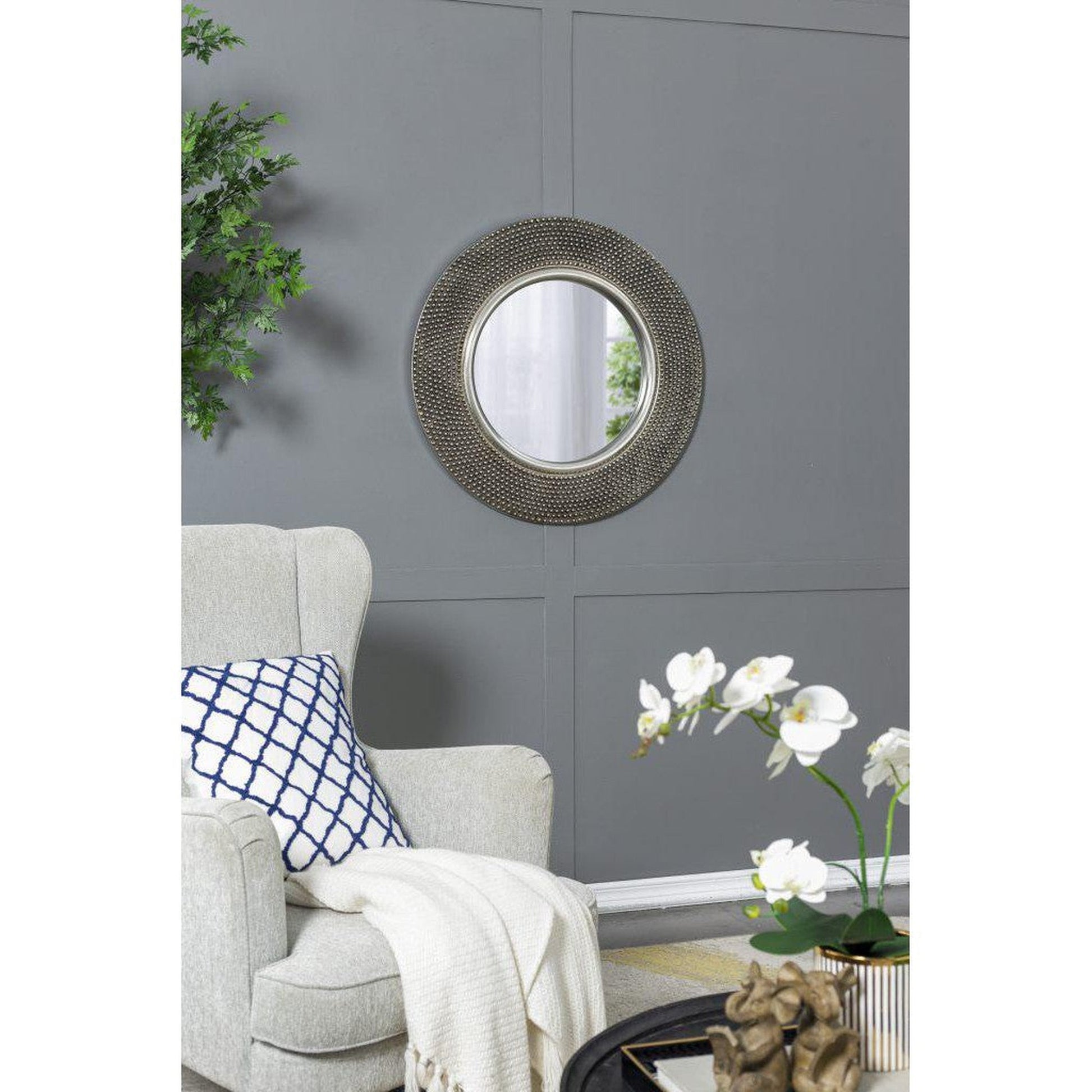 A&B Home Osborn 31" x 31" Bundle of 10 Round Shaped Muted Silver Metal Frame Wall-Mounted Mirror