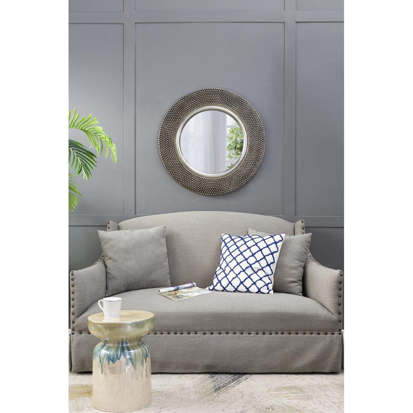 A&B Home Osborn 31" x 31" Bundle of 10 Round Shaped Muted Silver Metal Frame Wall-Mounted Mirror