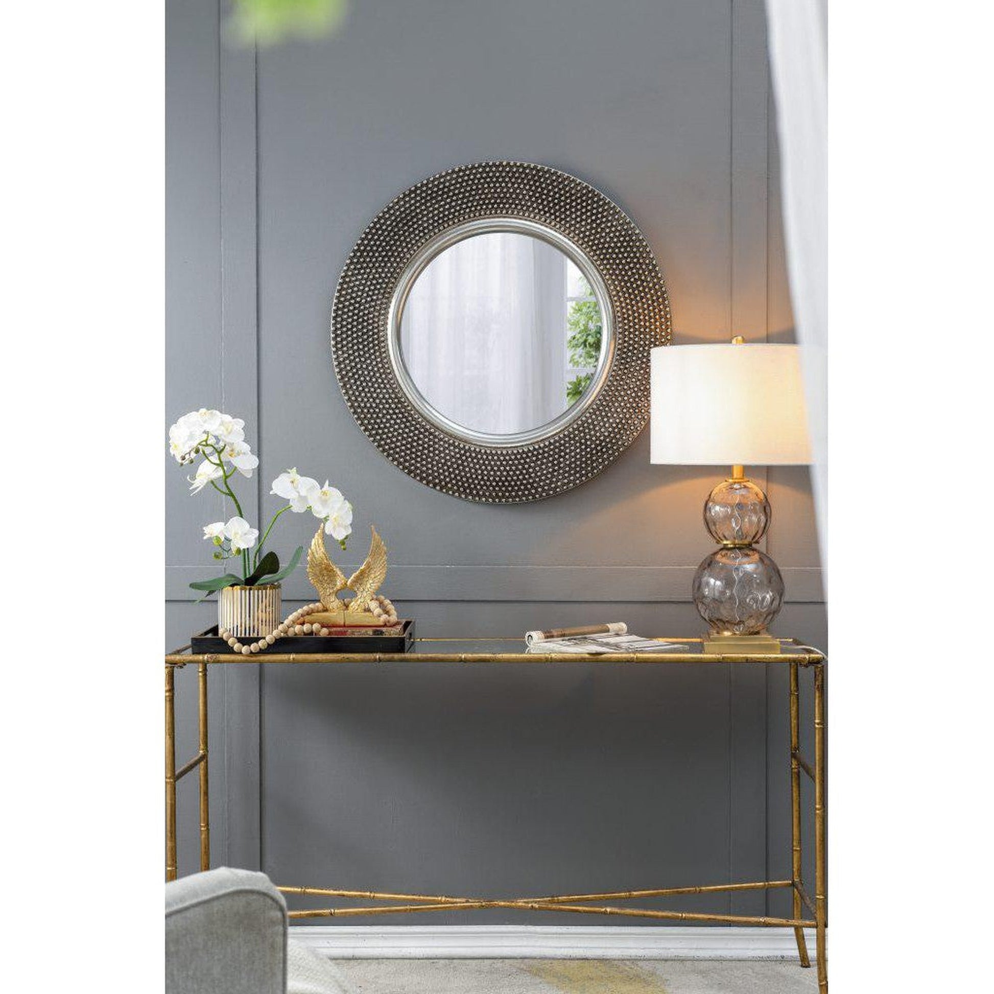 A&B Home Osborn 31" x 31" Bundle of 10 Round Shaped Muted Silver Metal Frame Wall-Mounted Mirror