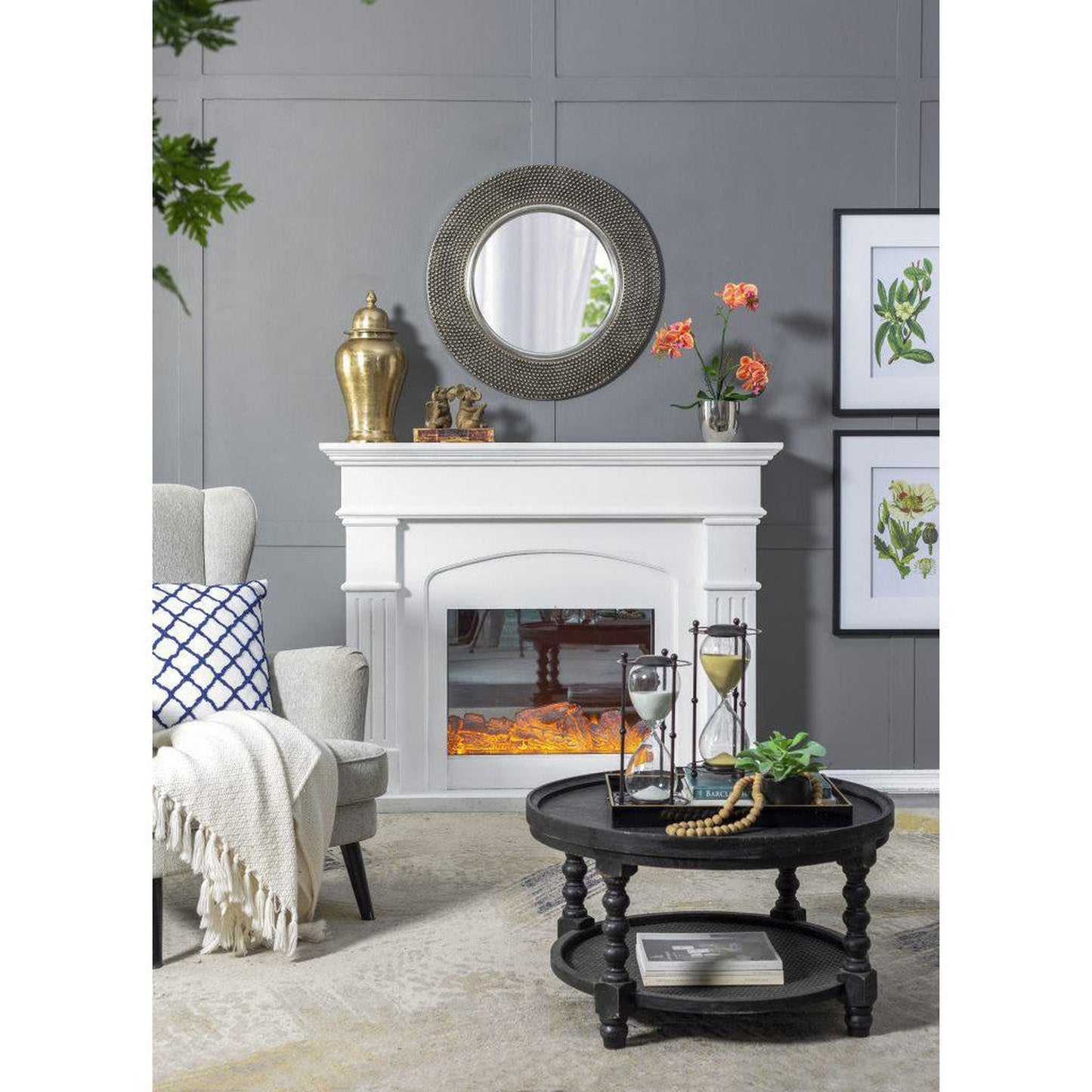 A&B Home Osborn 31" x 31" Bundle of 10 Round Shaped Muted Silver Metal Frame Wall-Mounted Mirror