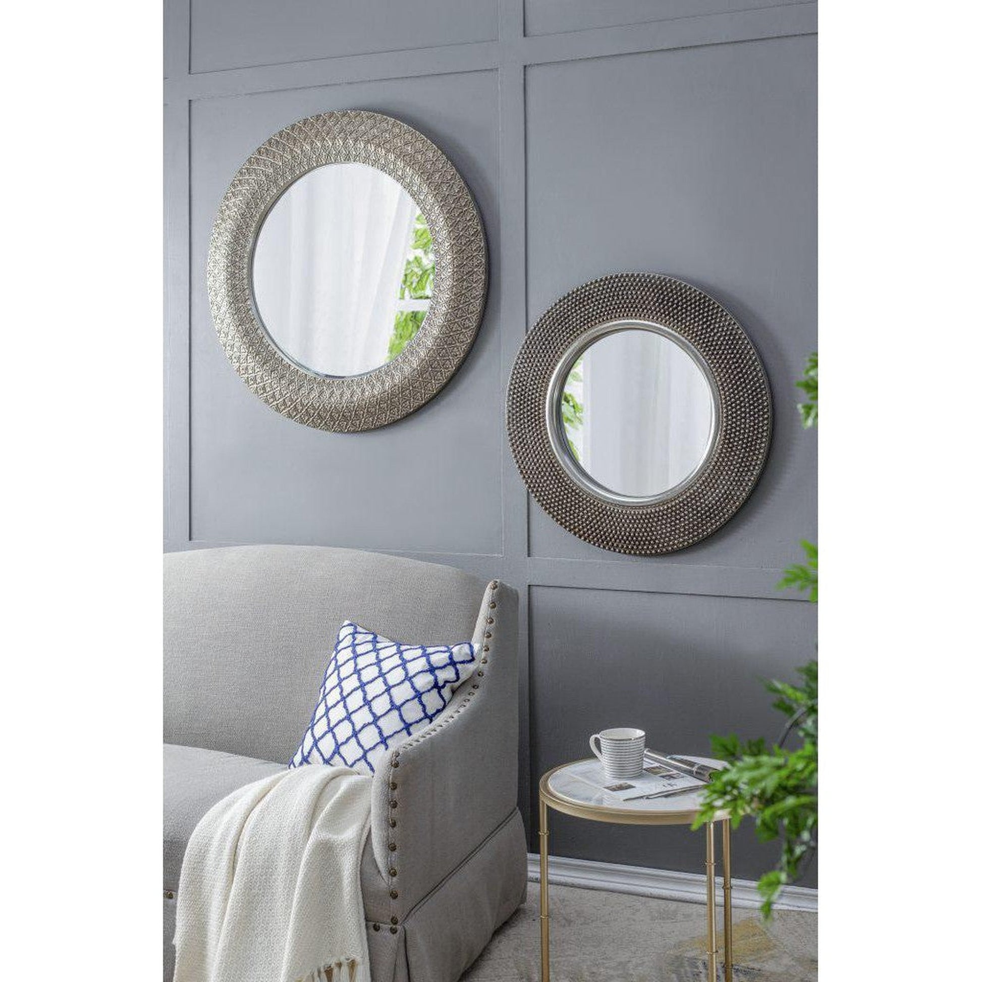 A&B Home Osborn 31" x 31" Bundle of 10 Round Shaped Muted Silver Metal Frame Wall-Mounted Mirror