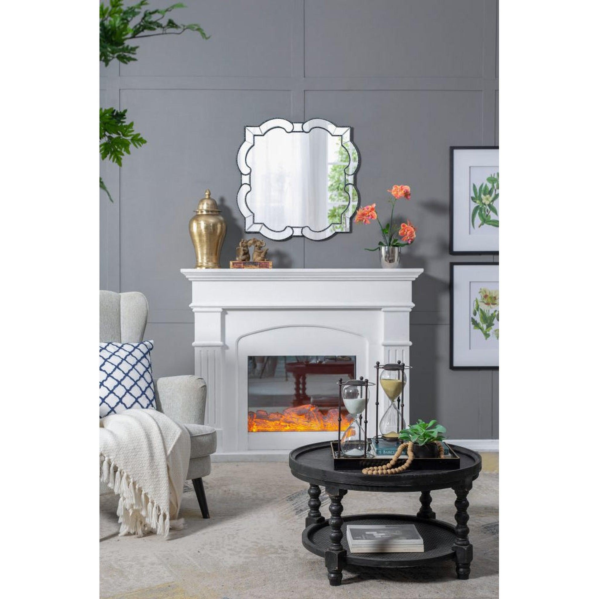 A&B Home Parrish 32" x 32" Bundle of 5 Scallop Design Black Wooden Frame Wall-Mounted Mirror
