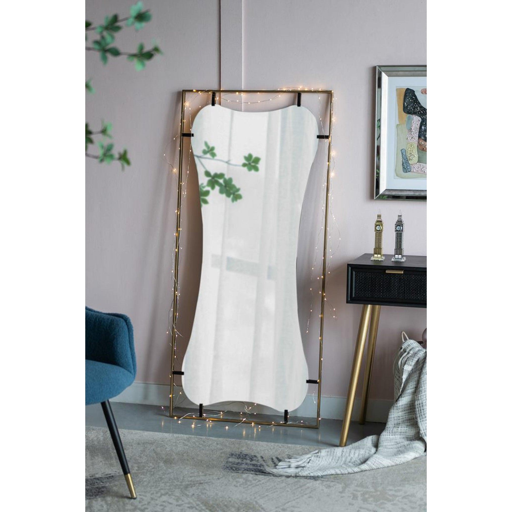 A&B Home Poppy 28" x 60" Bundle of 6 Rectangular Gold Metal Frame Wall-Mounted With Unique Cut Shaped Mirror