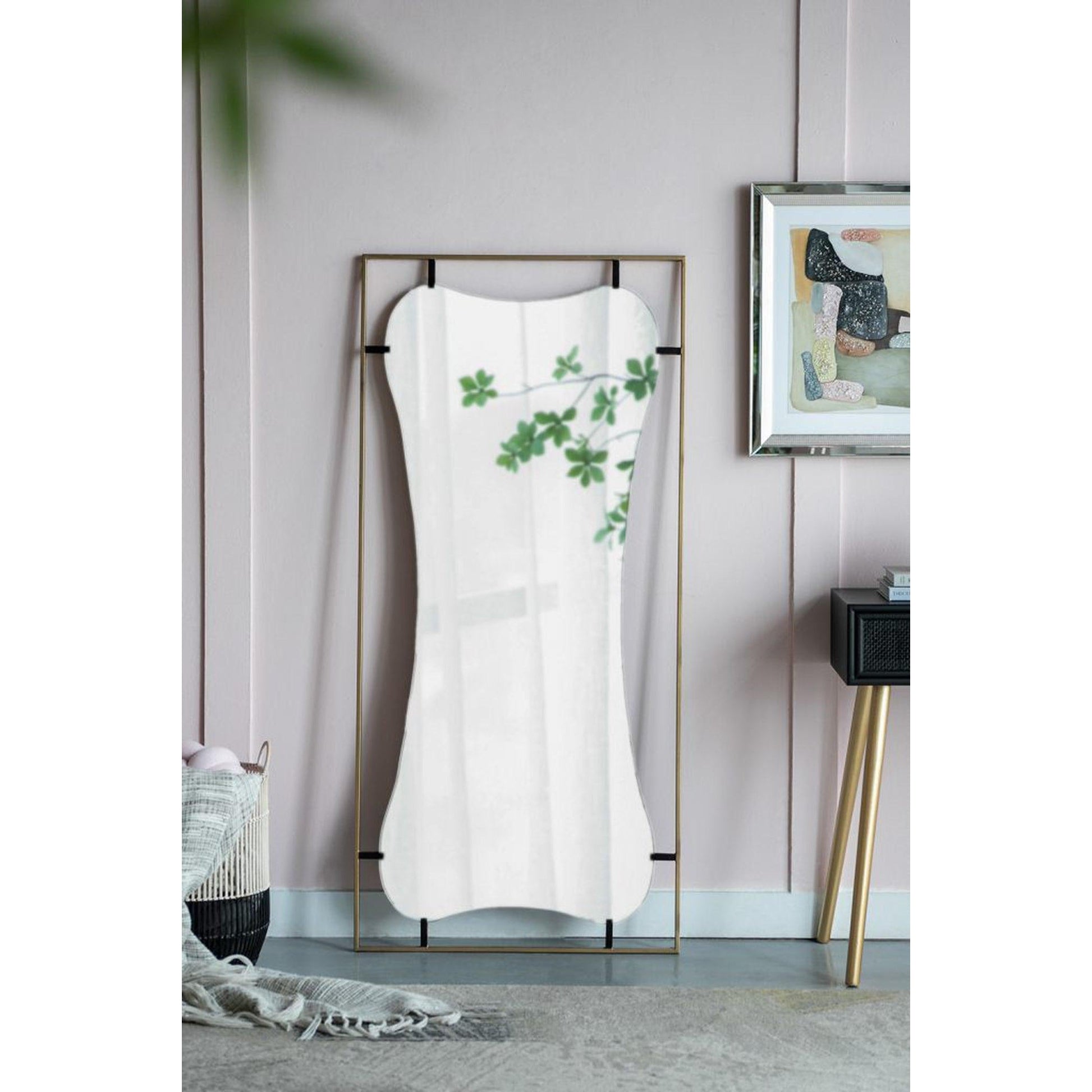 A&B Home Poppy 28" x 60" Bundle of 9 Rectangular Gold Metal Frame Wall-Mounted With Unique Cut Shaped Mirror