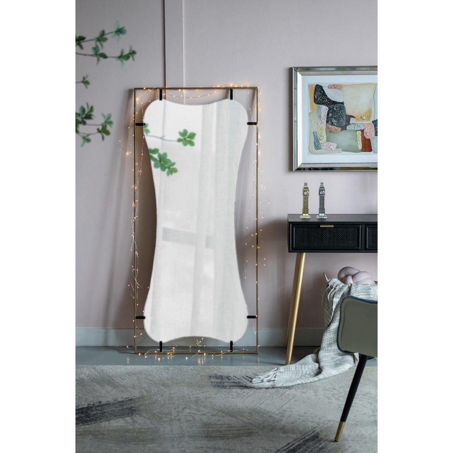 A&B Home Poppy 28" x 60" Bundle of 9 Rectangular Gold Metal Frame Wall-Mounted With Unique Cut Shaped Mirror