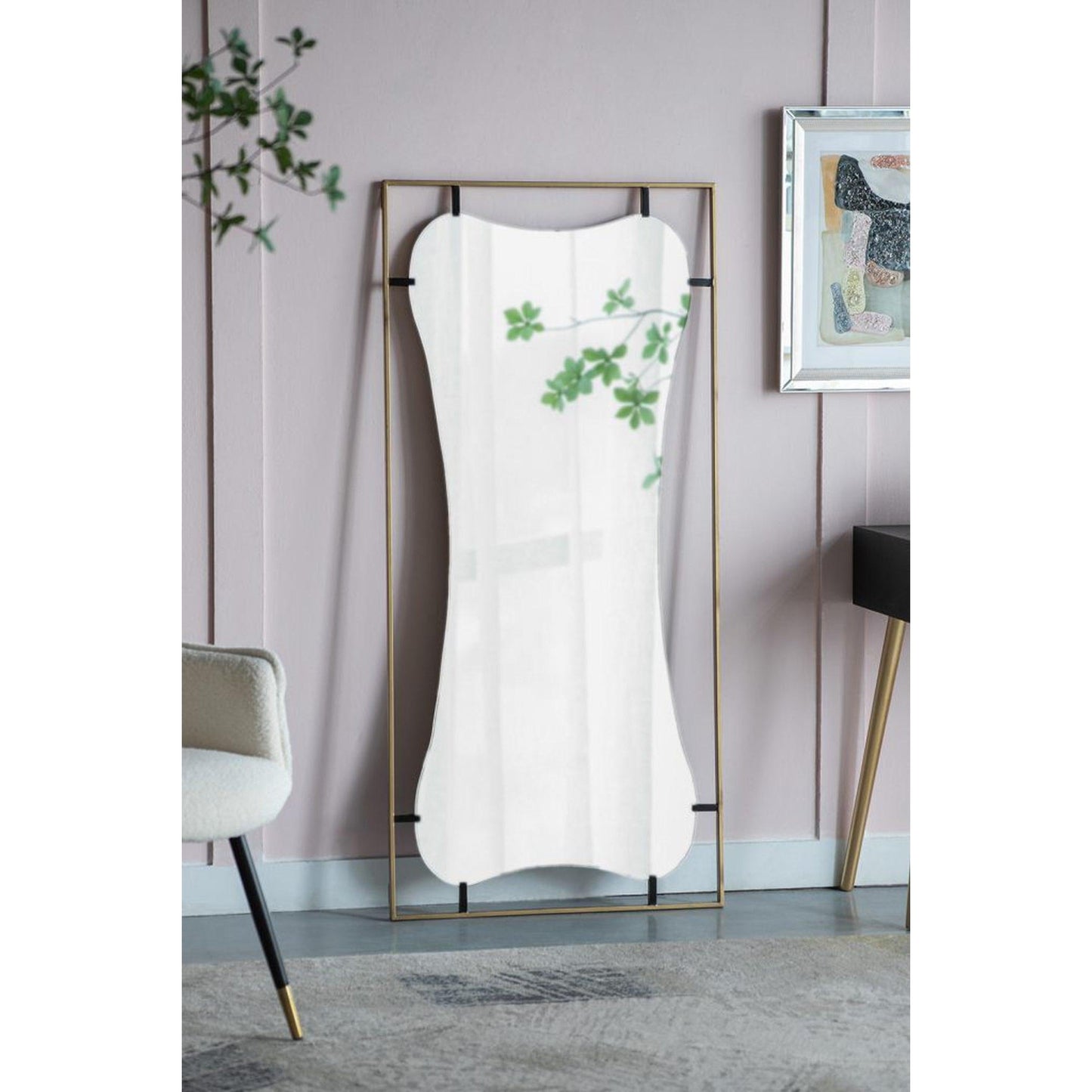 A&B Home Poppy 28" x 60" Bundle of 9 Rectangular Gold Metal Frame Wall-Mounted With Unique Cut Shaped Mirror