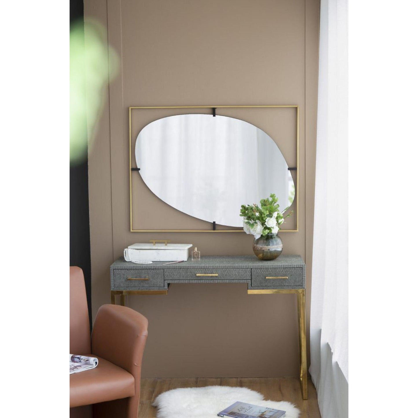 A&B Home Poppy 30" x 40" Bundle of 9 Rectangular Gold Metal Frame Wall-Mounted With Oval Shaped Mirror