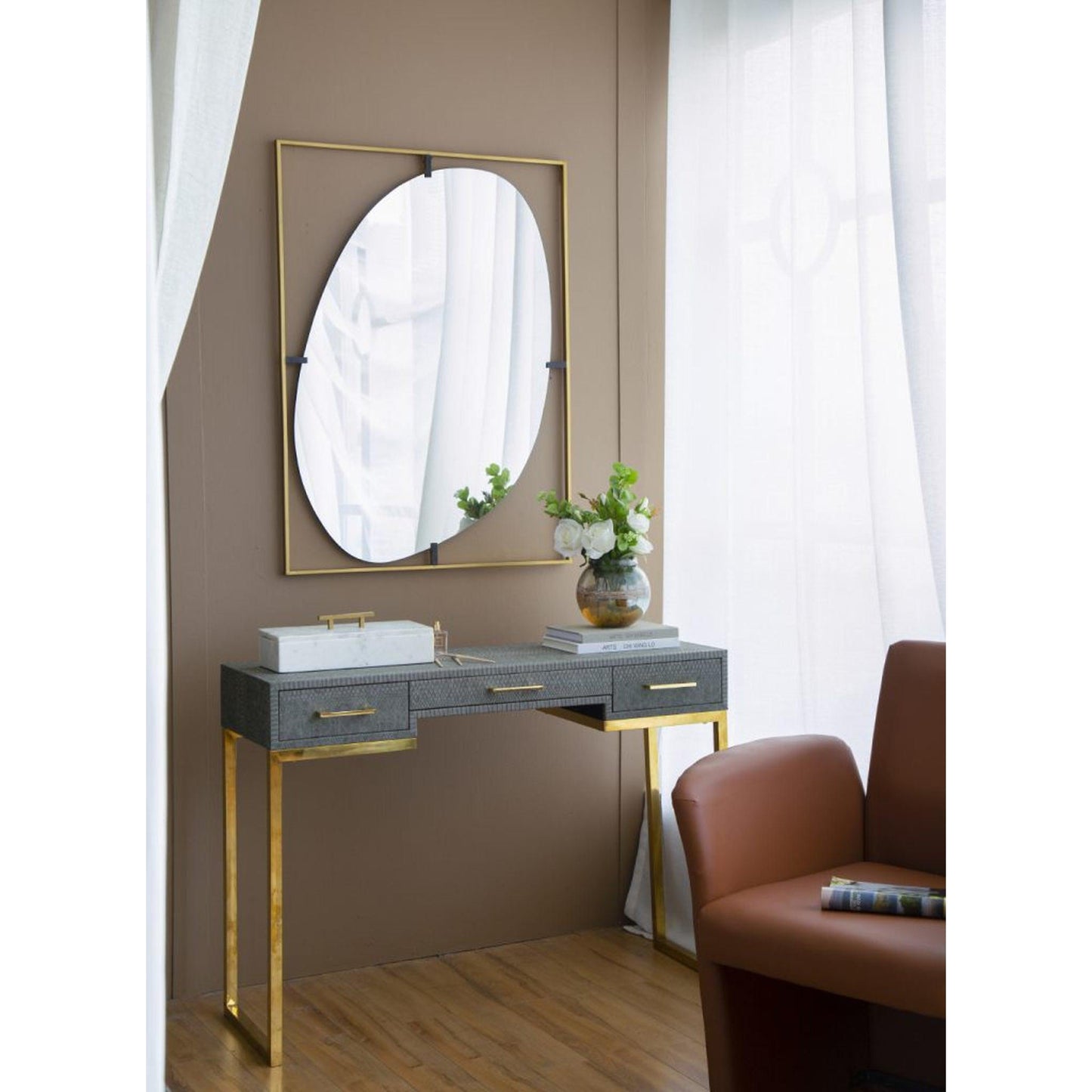 A&B Home Poppy 30" x 40" Bundle of 9 Rectangular Gold Metal Frame Wall-Mounted With Oval Shaped Mirror