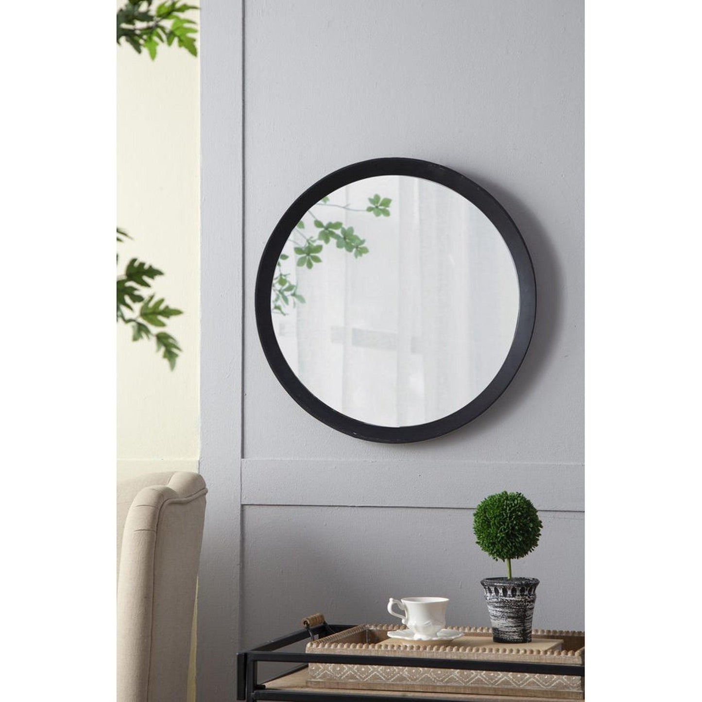 A&B Home Porthole 20" x 20" Bundle of 33 Round Black Mango Wood Frame Wall-Mounted Mirror