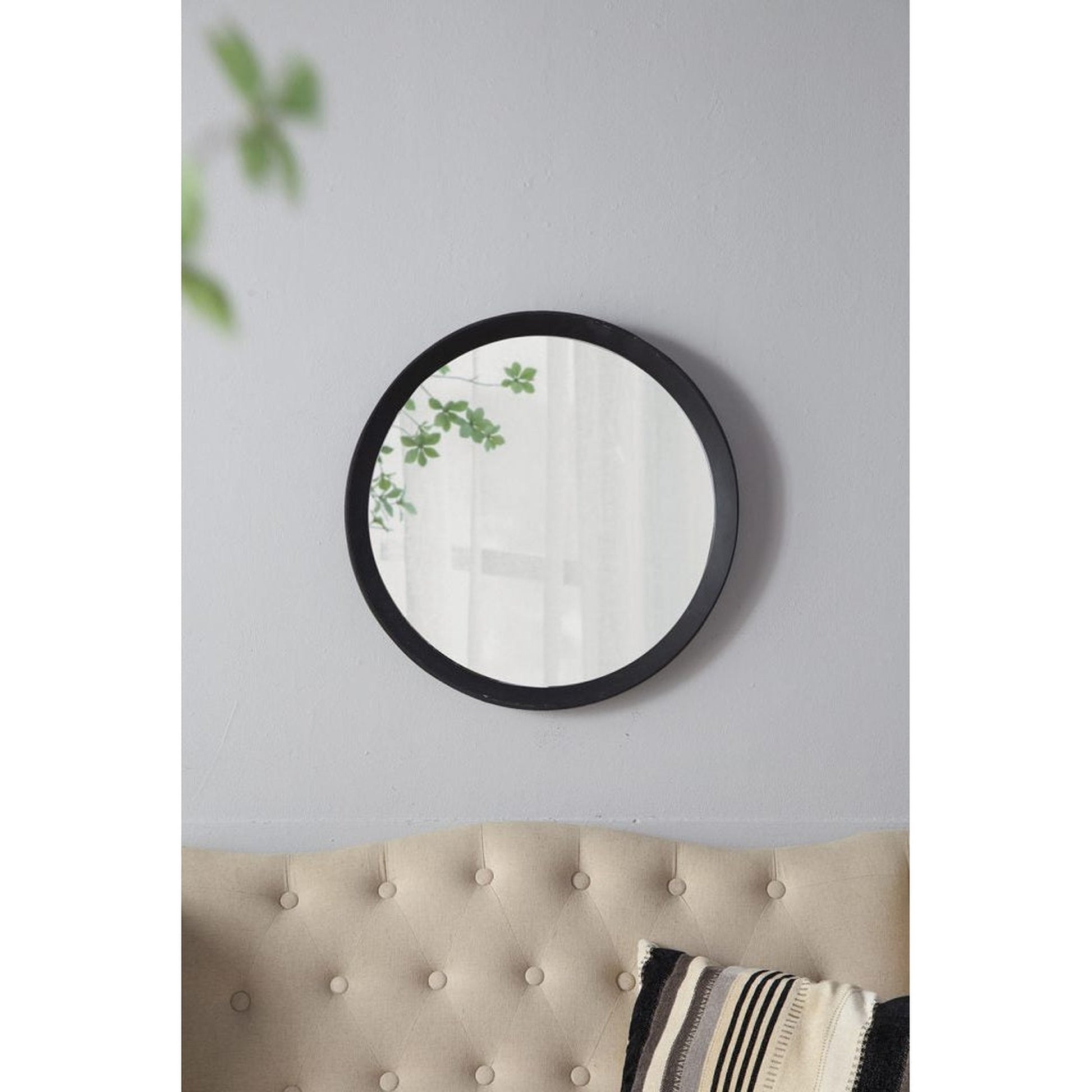 A&B Home Porthole 20" x 20" Bundle of 33 Round Black Mango Wood Frame Wall-Mounted Mirror