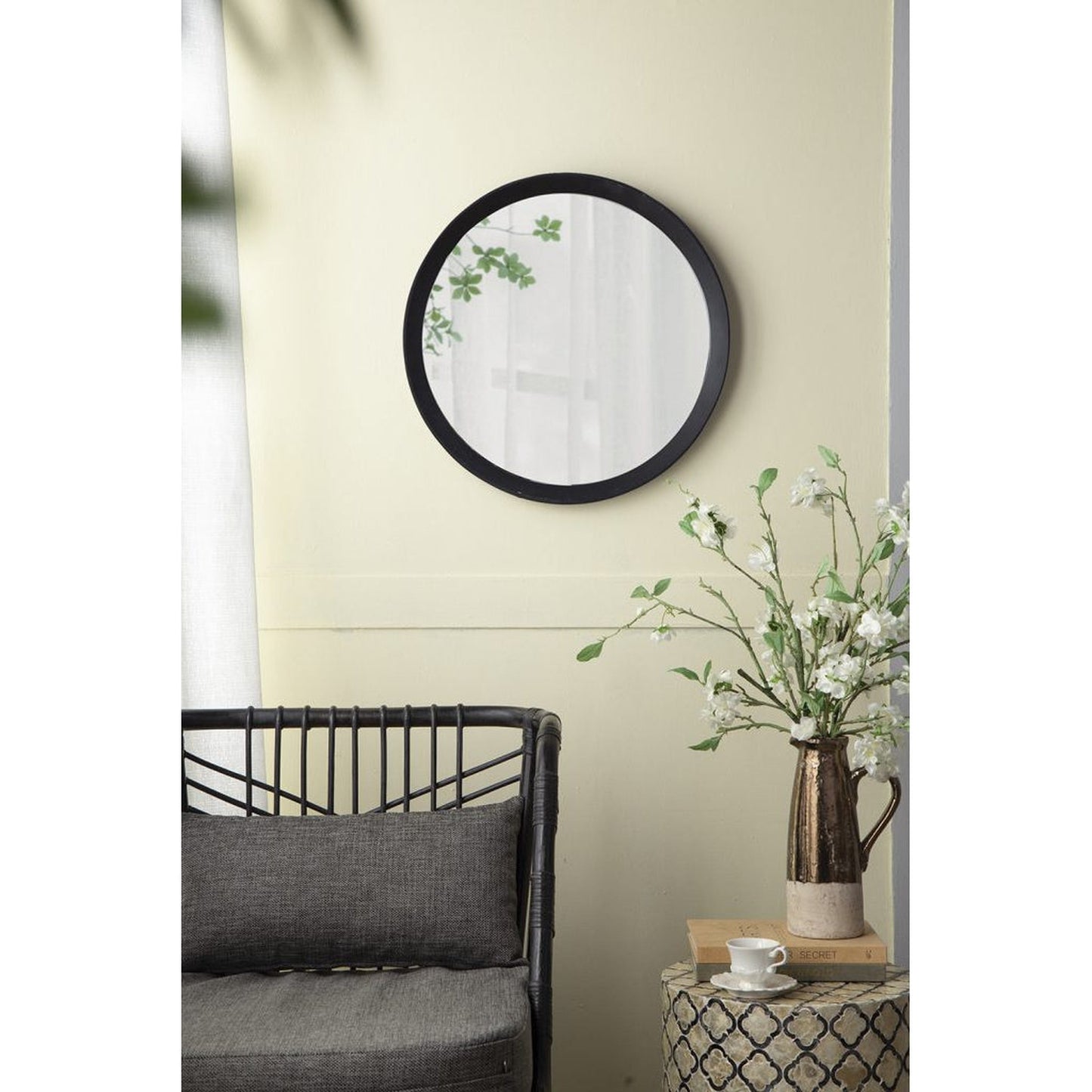 A&B Home Porthole 20" x 20" Bundle of 33 Round Black Mango Wood Frame Wall-Mounted Mirror