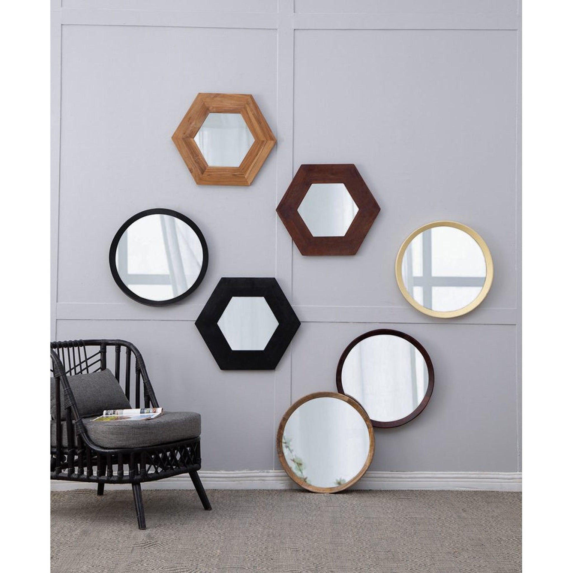 A&B Home Porthole 20" x 20" Bundle of 33 Round Black Mango Wood Frame Wall-Mounted Mirror