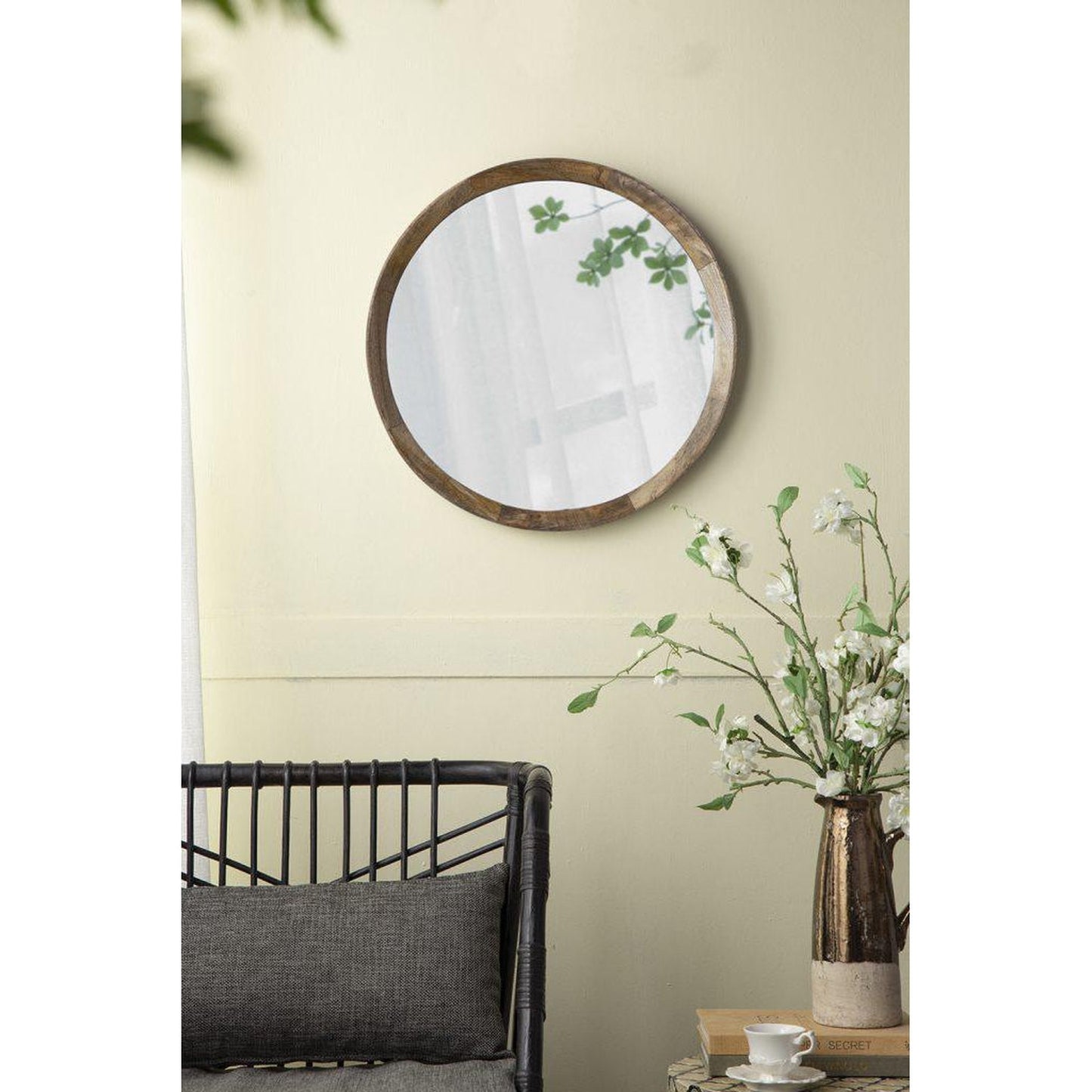 A&B Home Porthole 20" x 20" Bundle of 33 Round Brown Mango Wood Frame Wall-Mounted Mirror