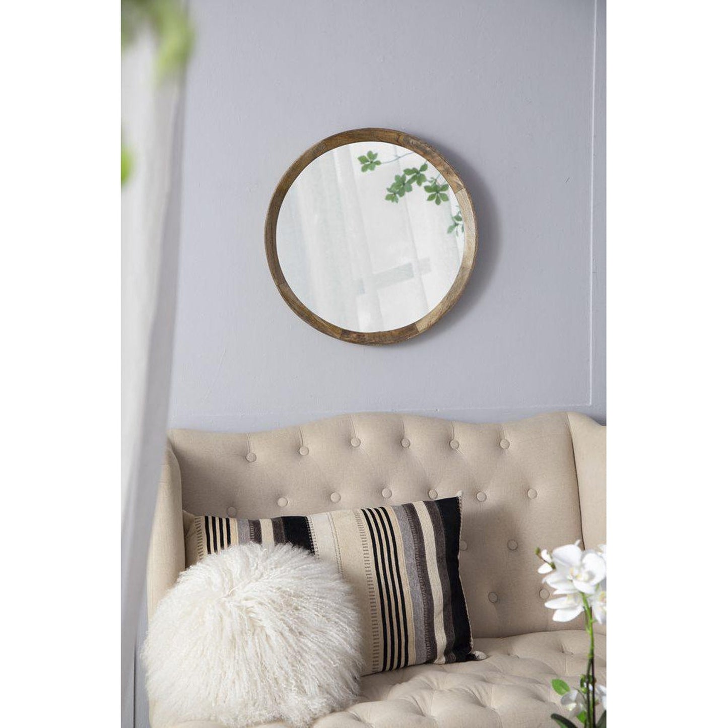 A&B Home Porthole 20" x 20" Bundle of 33 Round Brown Mango Wood Frame Wall-Mounted Mirror