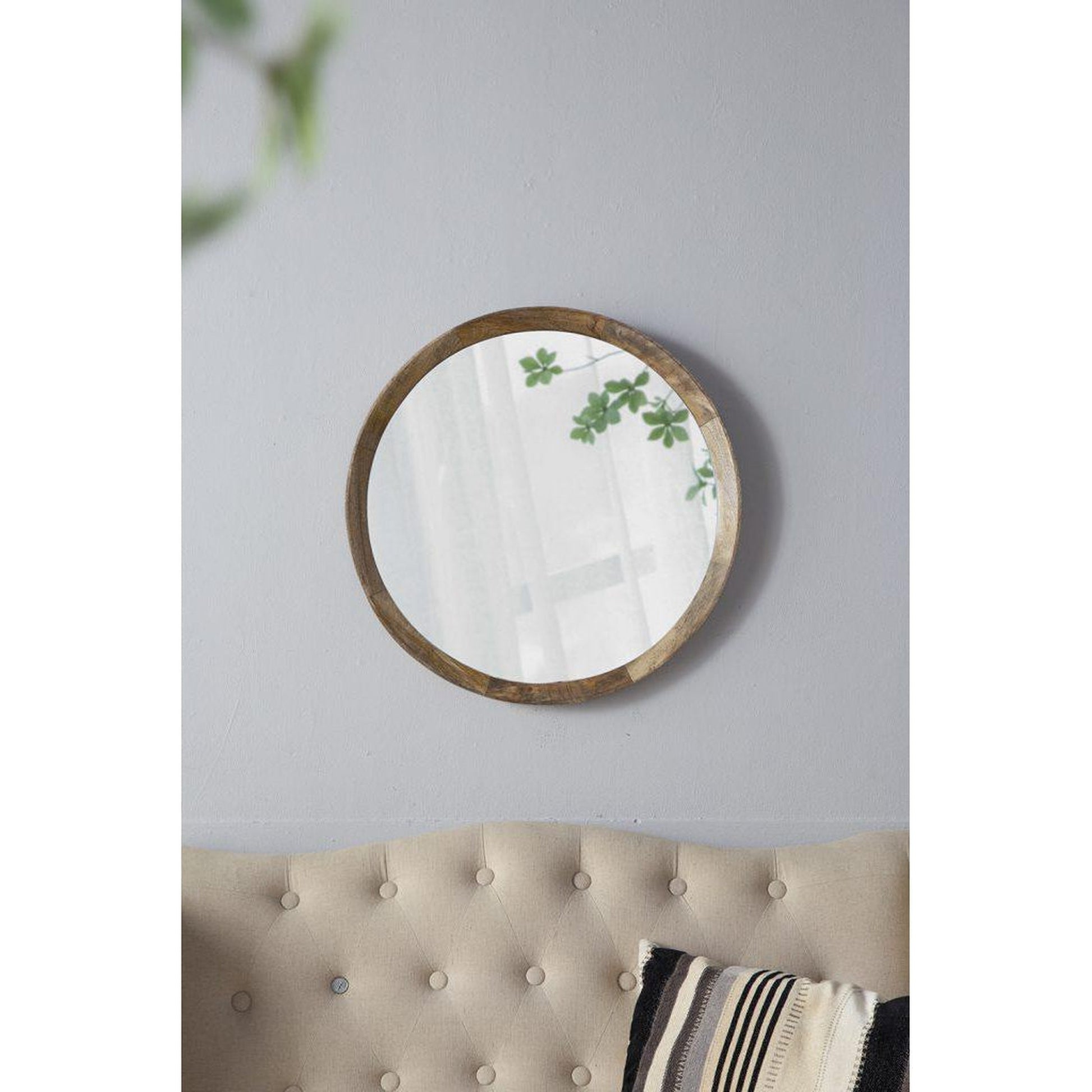 A&B Home Porthole 20" x 20" Bundle of 33 Round Brown Mango Wood Frame Wall-Mounted Mirror