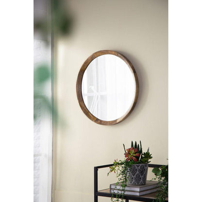 A&B Home Porthole 20" x 20" Bundle of 33 Round Brown Mango Wood Frame Wall-Mounted Mirror