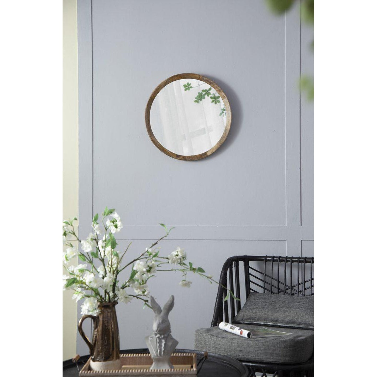 A&B Home Porthole 20" x 20" Bundle of 33 Round Brown Mango Wood Frame Wall-Mounted Mirror