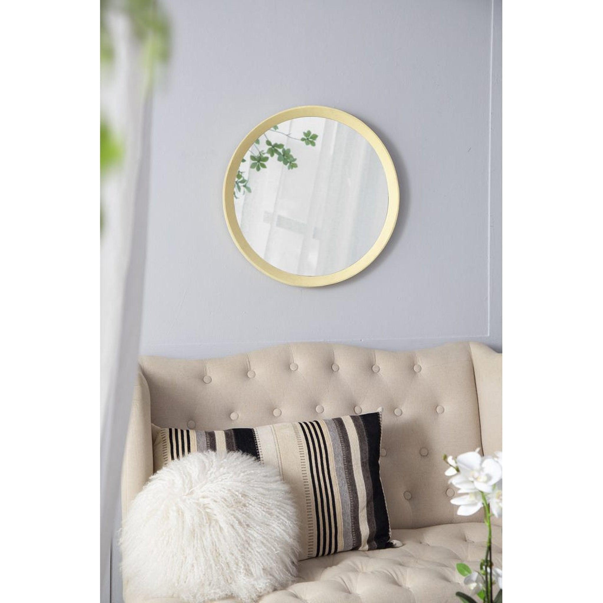 A&B Home Porthole 20" x 20" Bundle of 33 Round Cream Mango Wood Frame Wall-Mounted Mirror