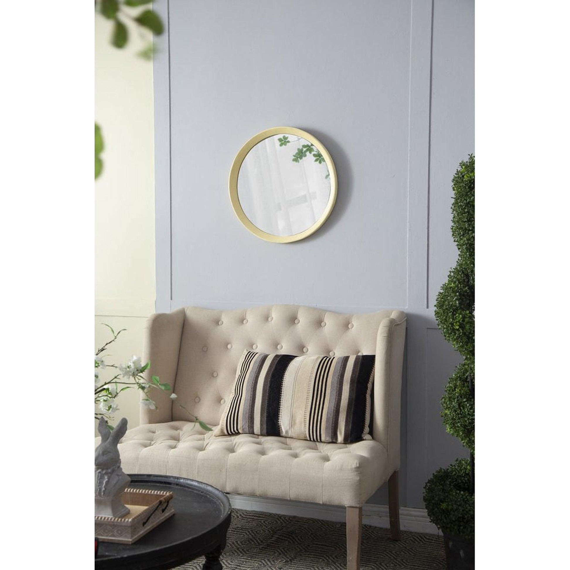 A&B Home Porthole 20" x 20" Bundle of 33 Round Cream Mango Wood Frame Wall-Mounted Mirror