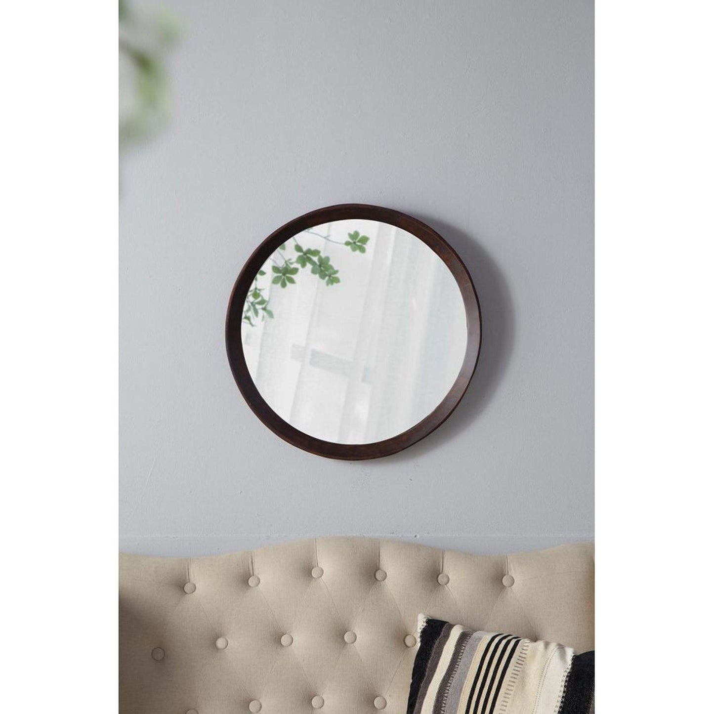A&B Home Porthole 20" x 20" Bundle of 33 Round Dark Brown Mango Wood Frame Wall-Mounted Mirror