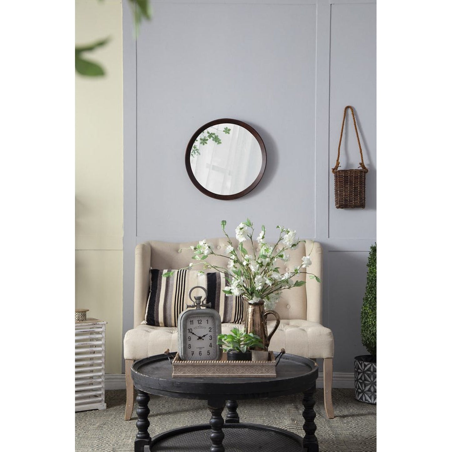 A&B Home Porthole 20" x 20" Bundle of 33 Round Dark Brown Mango Wood Frame Wall-Mounted Mirror