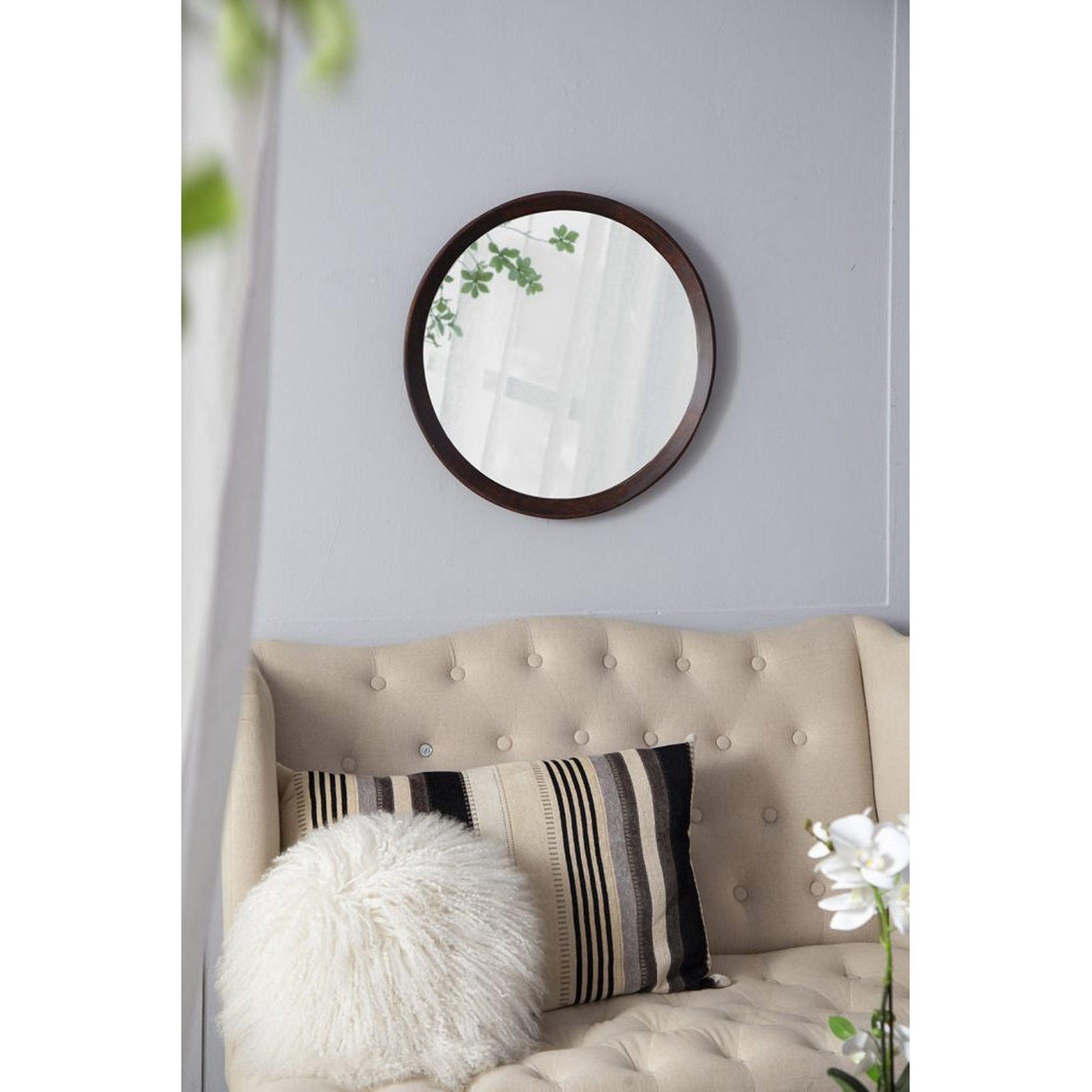 A&B Home Porthole 20" x 20" Bundle of 33 Round Dark Brown Mango Wood Frame Wall-Mounted Mirror