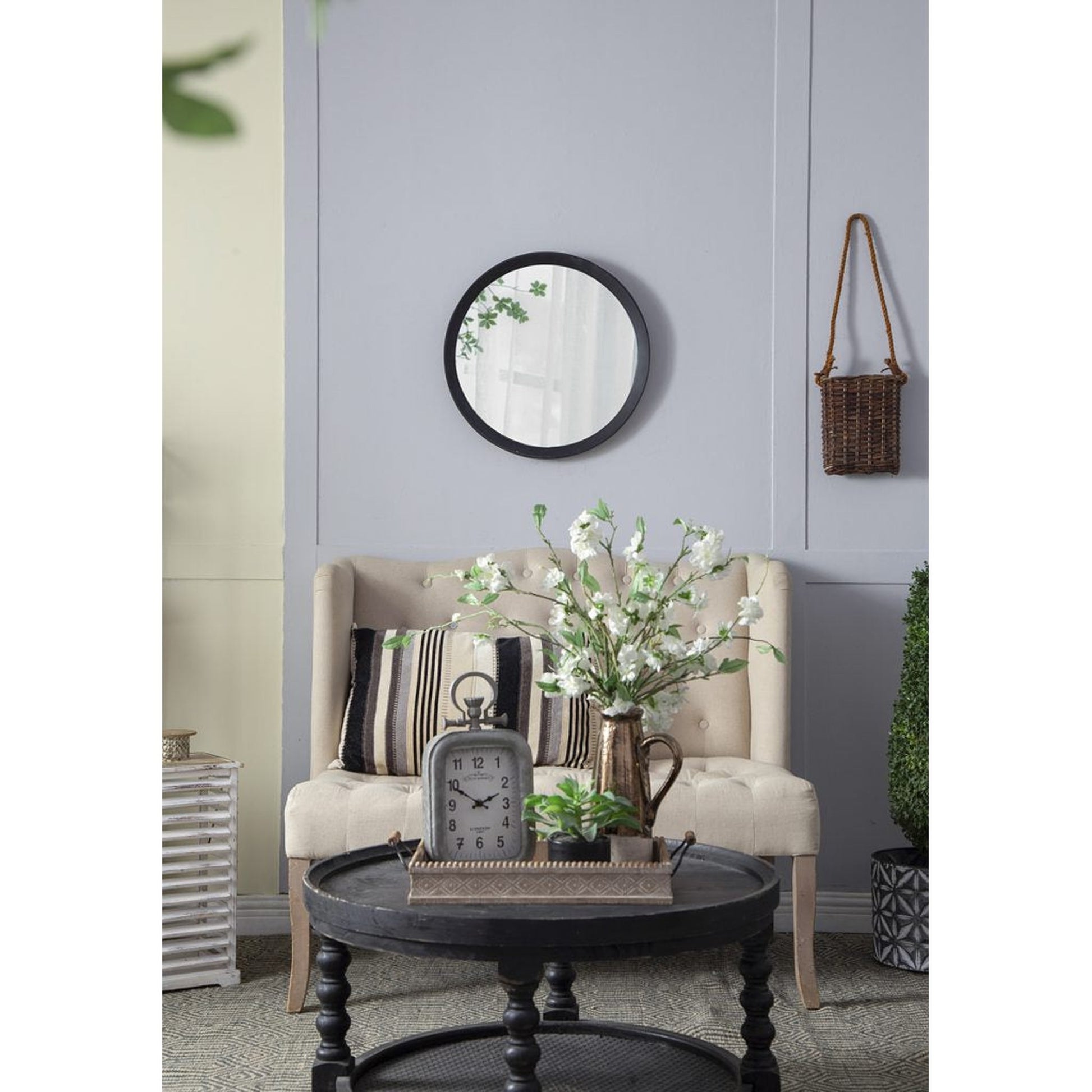 A&B Home Porthole 20" x 20" Bundle of 48 Round Black Mango Wood Frame Wall-Mounted Mirror