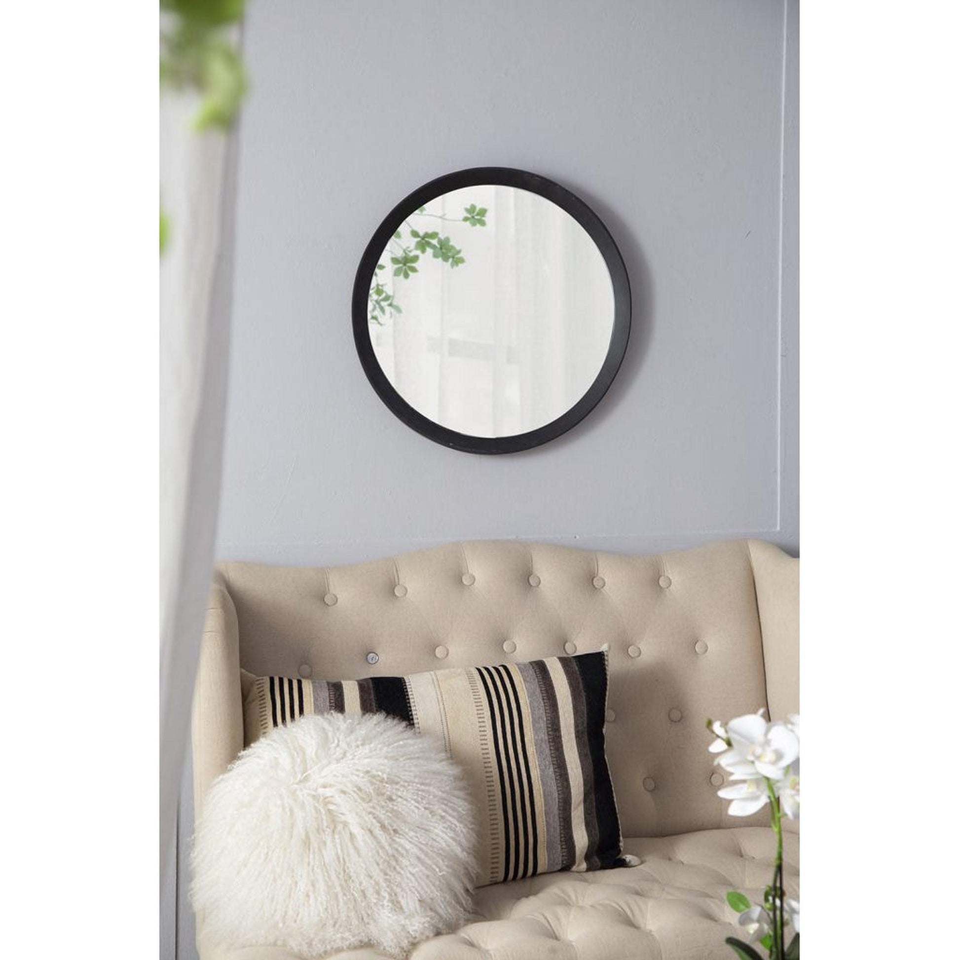 A&B Home Porthole 20" x 20" Bundle of 48 Round Black Mango Wood Frame Wall-Mounted Mirror